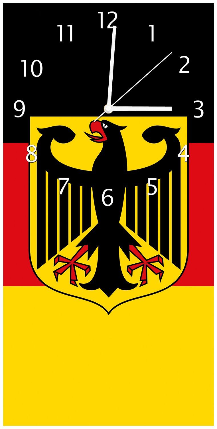 Wallario Wanduhr Deutsche Flagge mit Wappen (Uhr aus Acryl)