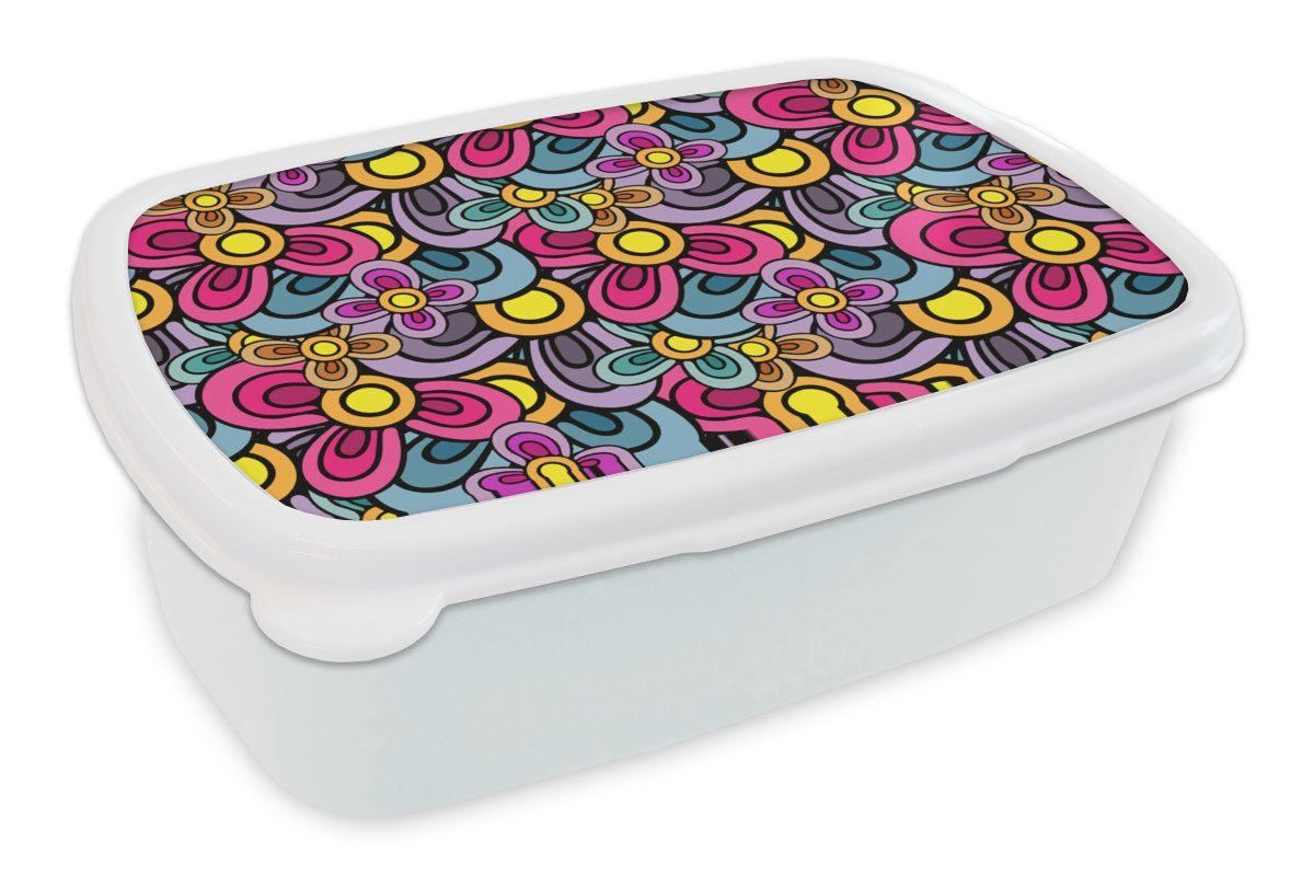 MuchoWow Lunchbox Diagramm - Hippie - Blumen - Lila, Kunststoff, (2-tlg), Brotbox für Kinder und Erwachsene, Brotdose, für Jungs und Mädchen weiß