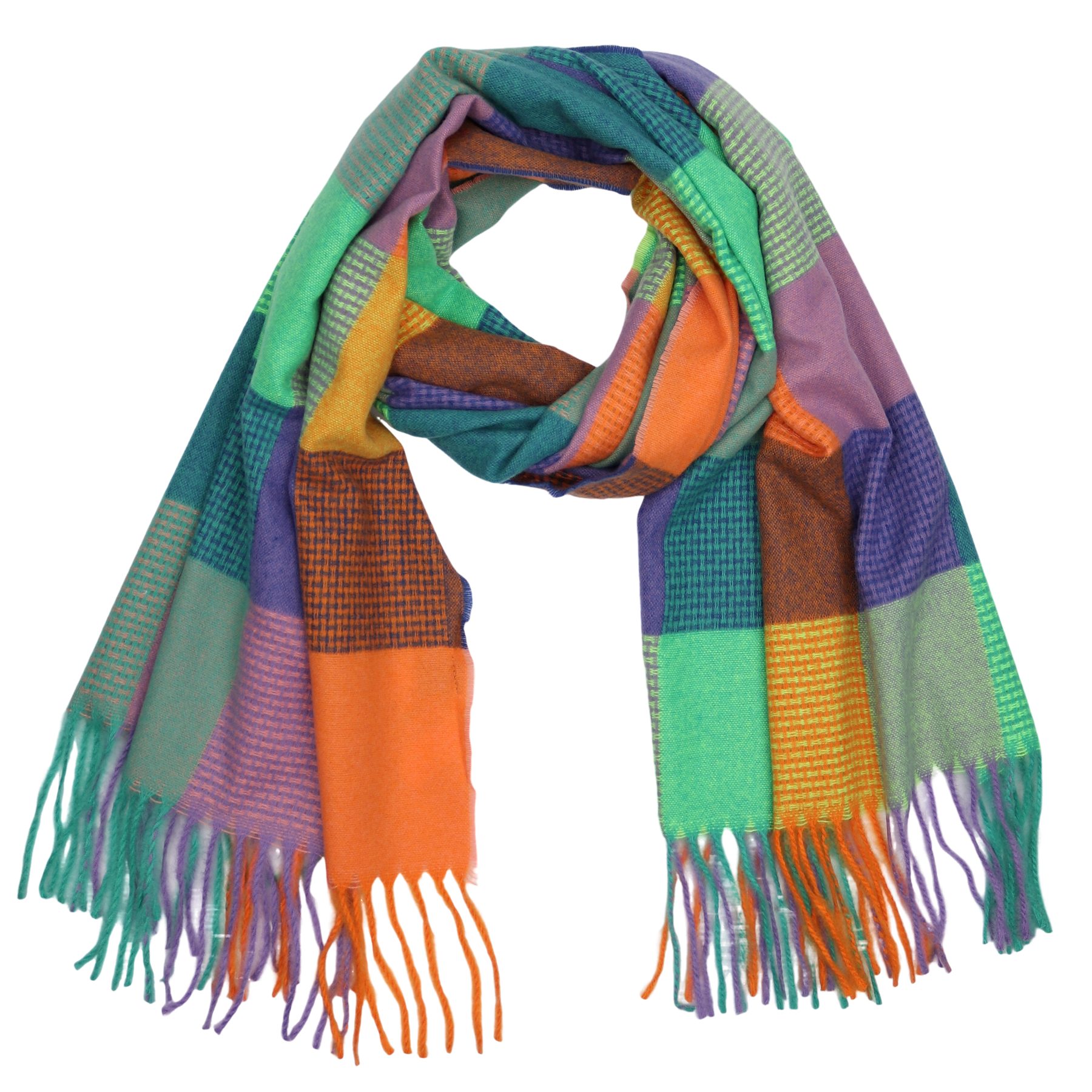 Modeschal weicher und warmer karierter Karo Schal mit Fransen, 70x180cm