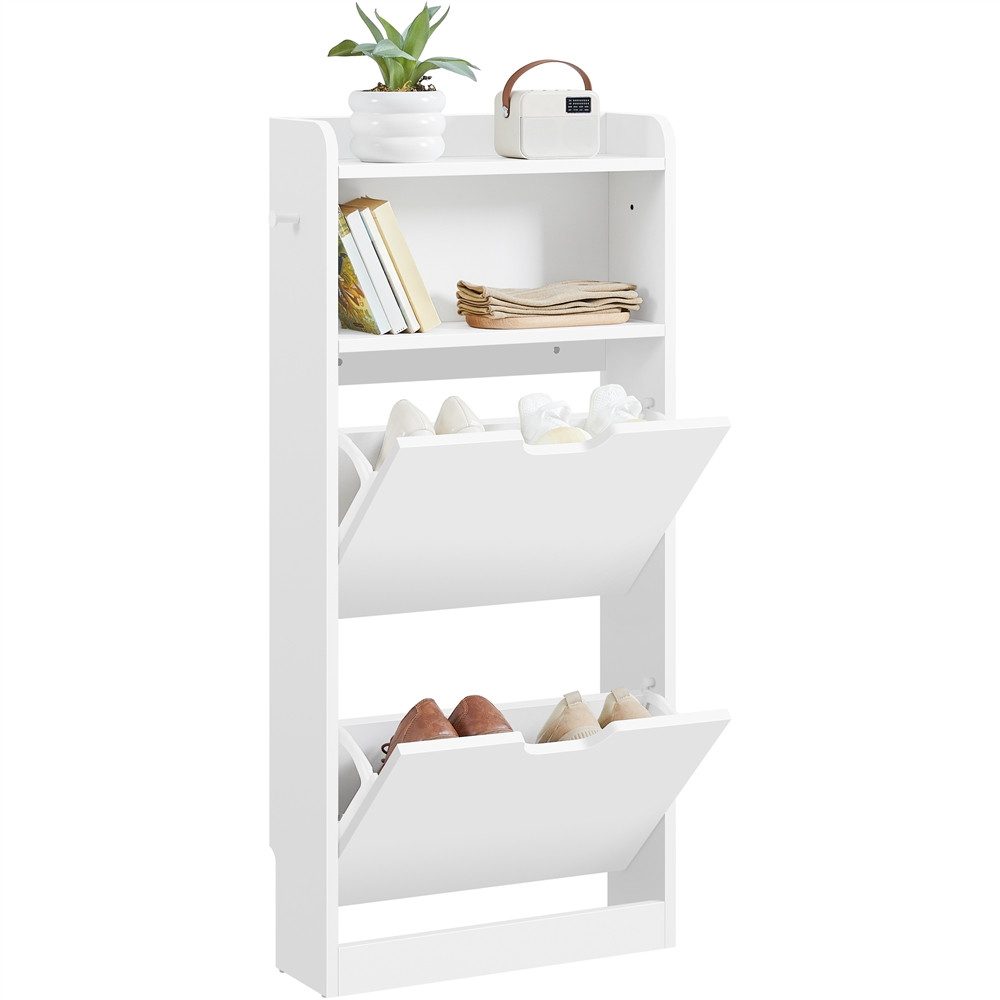 Yaheetech Schuhschrank Schuhregal Schuhkommode mit 2 Klappen & Ablagefach & 2 Haken, 50 × 17 × 108,5 cm – Bild 2 von 5