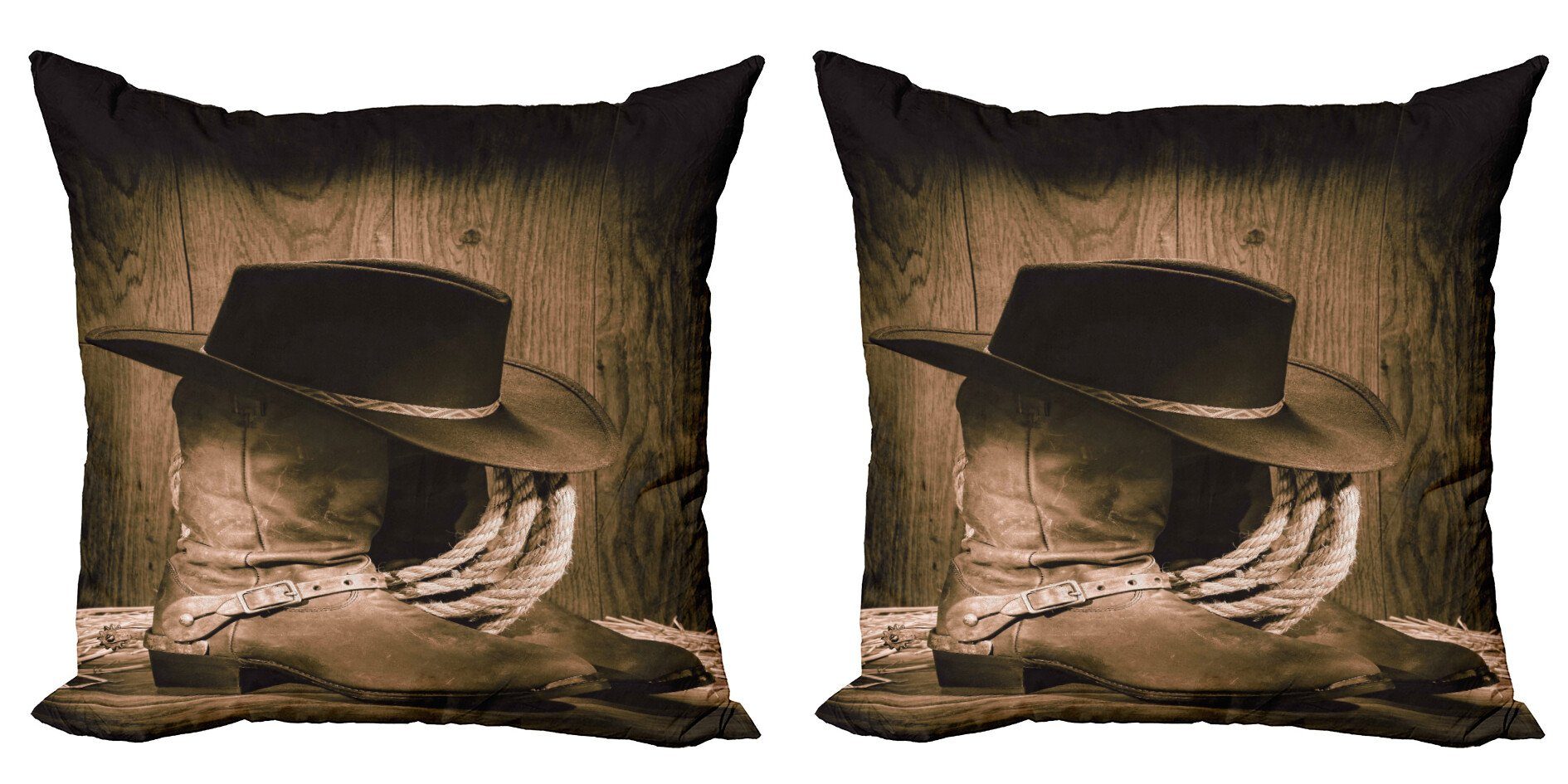 Accent Kissenbezüge Doppelseitiger (2 Stück), Abakuhaus Western Holz Modern Digitaldruck, Cowboyhut Wilder