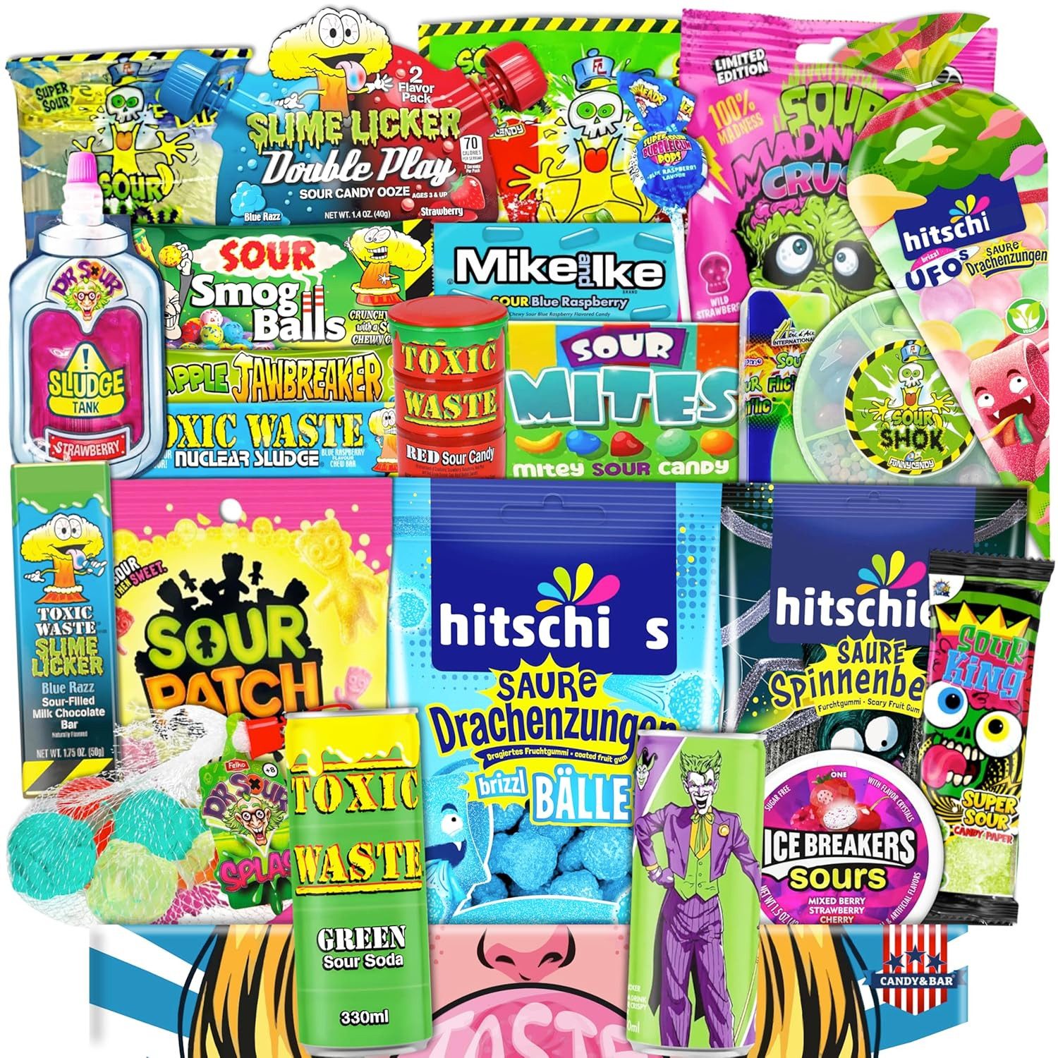 Candy & Bar Süßigkeit XXL Saure Süßigkeiten Box – Mega Sour Candy Mix Geschenkset