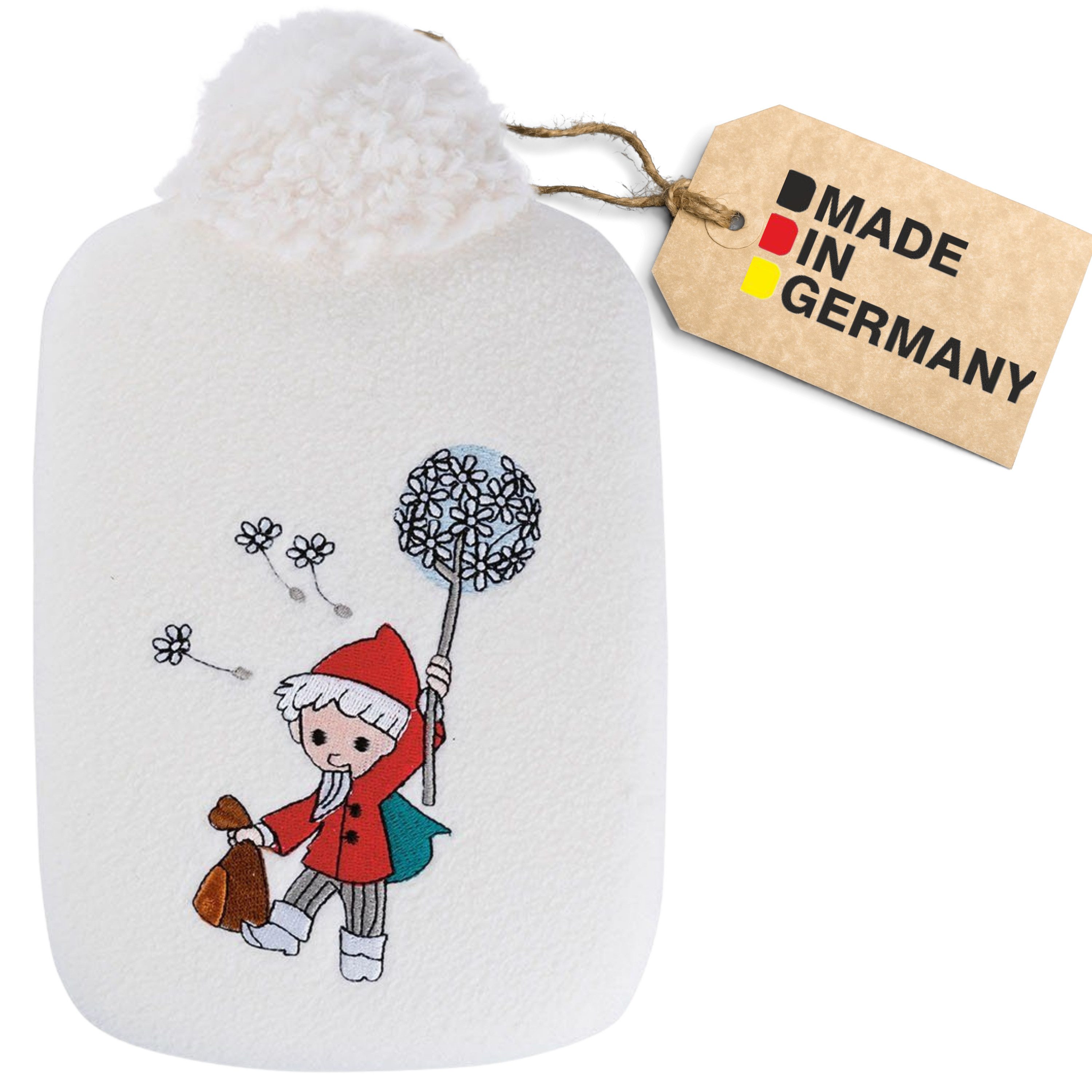 Hugo Frosch Wärmflasche - Kinder Öko-Wärmflasche 0,8 l mit Soft-Fleecebezug Sandmännchen weiß, Made in Germany
