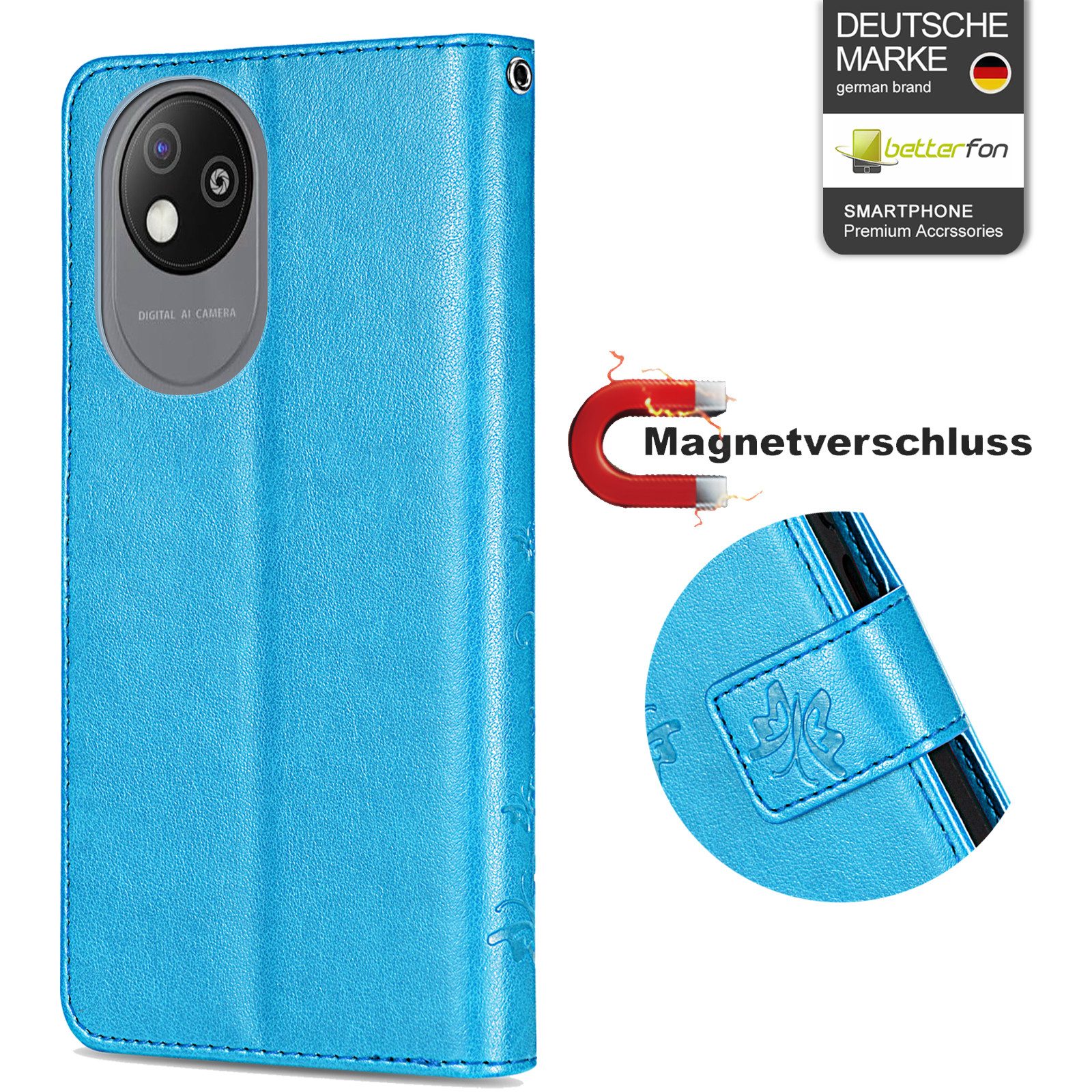 betterfon Smartphone-Hülle Handytasche für ZTE Blade A35 Lite Handyhülle Klapphülle, Bookstyle-Hülle: Magnetverschluss 3 Kartenfächer & Standfunktion