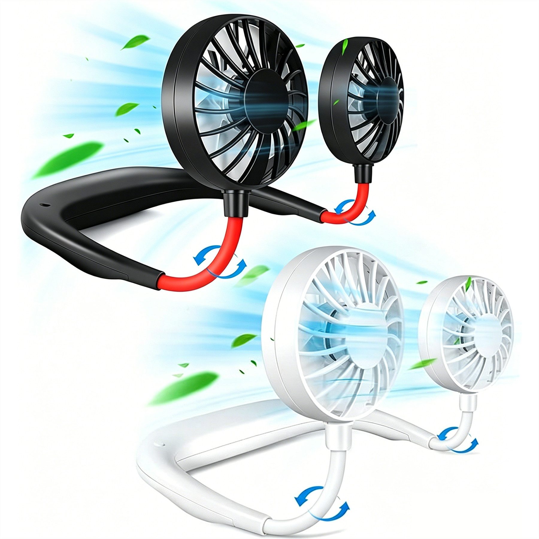 Senmudi Handventilator 2er Set Tragbarer Ventilator, Mini USB Ventilator Hände, 3 Stufen, Nackenbügel Ventilator, für den Außenbereich, Camping, Büro