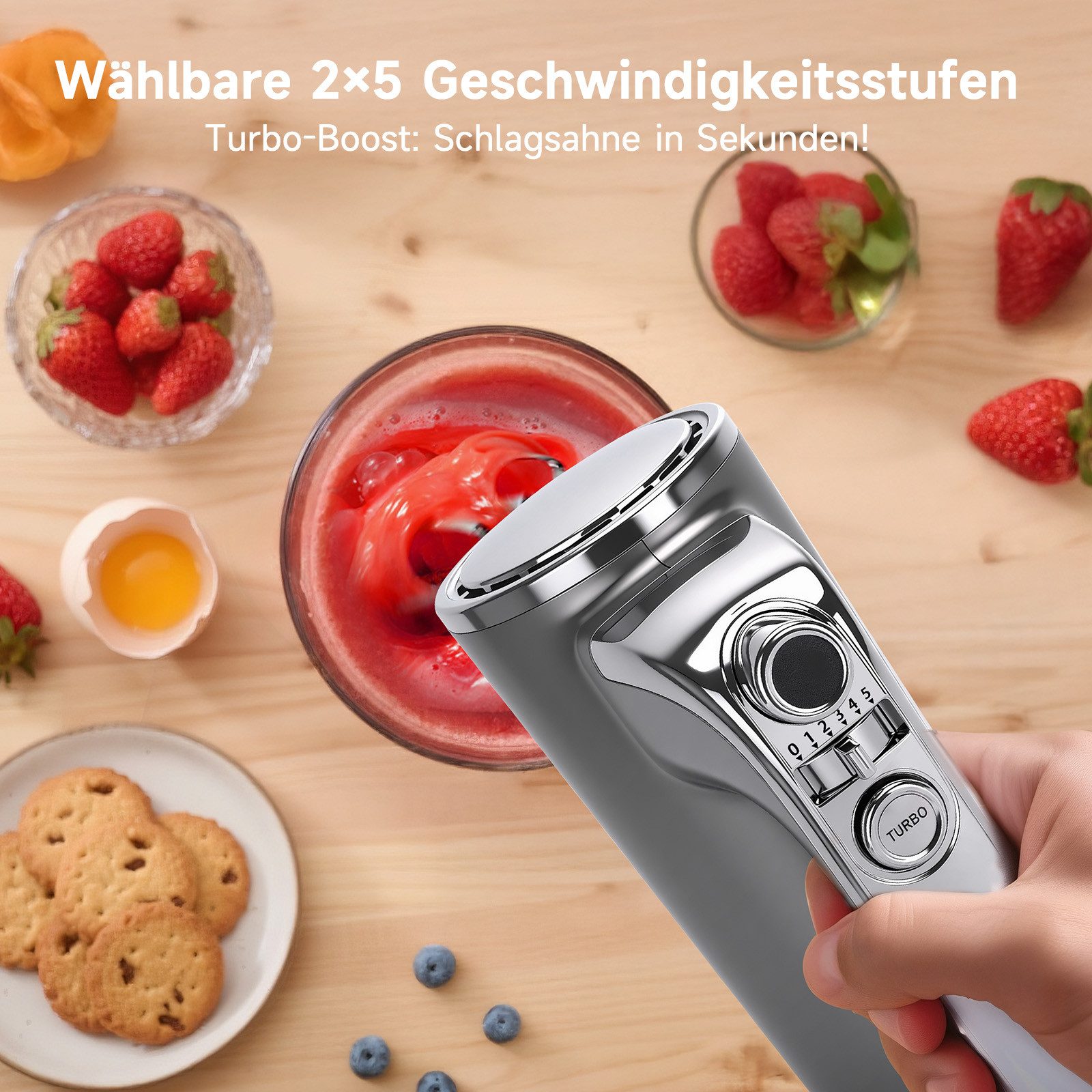 Aigostar Handmixer Sehr leistungsstark Mixer Handrührer, 5 Geschwindigkeitsstufen + Turbo, 400 W, Drehzahlregelung, schnelle Kühlung, Turbo-Boost, Überhitzungss – Bild 3 von 5