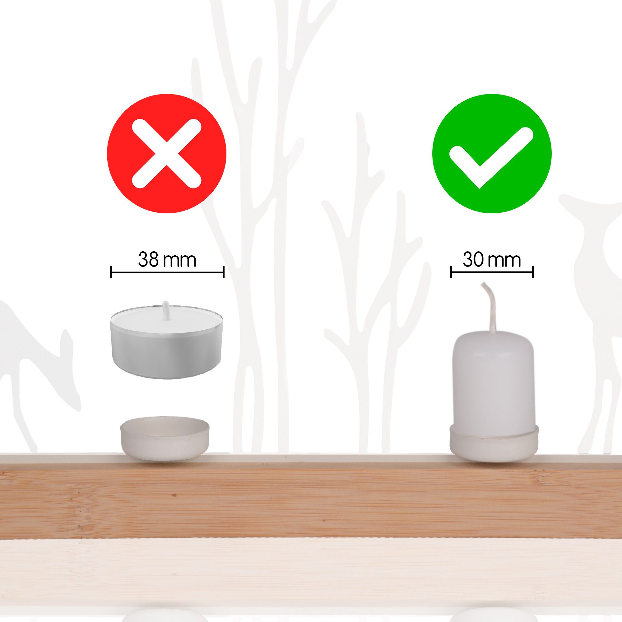 UNUS HOME Dekofigur Silhouette Hirsch Kerzenhalter (Aufsteller Silhouette Hirsch Kerzen weiß), hirsch aufsteller, kerzenhalter, metall, bambus, holz, deko