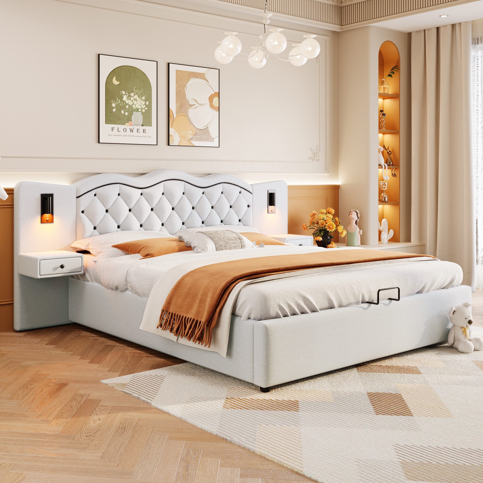 REDOM Polsterbett Doppelbett integriertes Kopfteil, hydraulischer günstig online kaufen