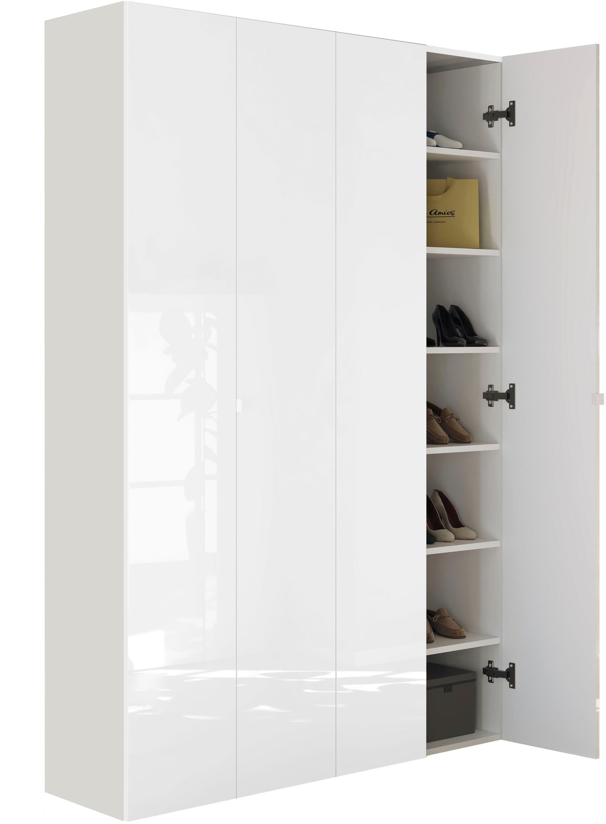 OTTO home Schuhschrank SMILE Breite 124 cm, Höhe 184 cm, Schuhregal mit 7 Ebenen, 14 Fächer Schuhkommode in Weiss Hochglanz Lack, 2 Metallgriffe