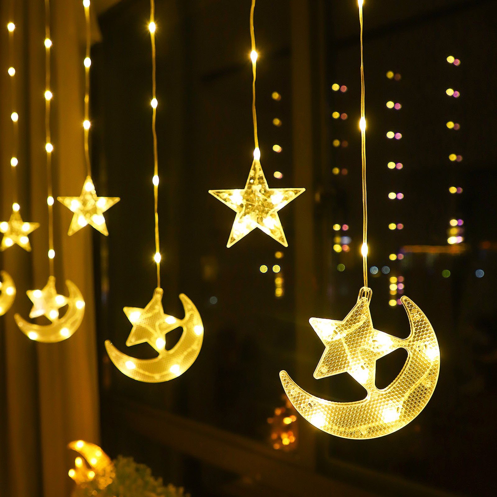 Merry 2024 LED-Lichtervorhang LED-Lichterkette Ramadan,2.3M,Mond mit Stern, günstig online kaufen
