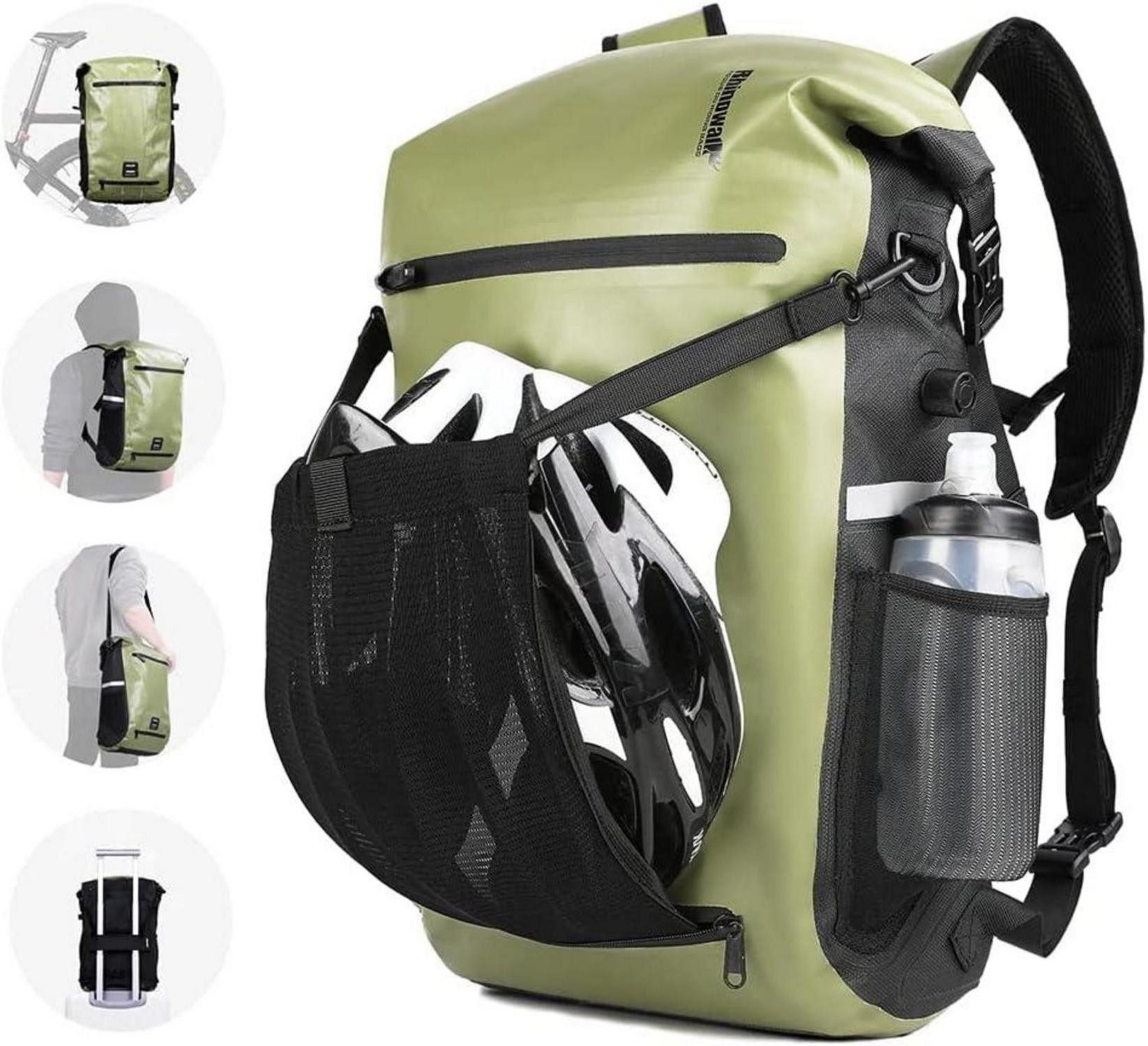 LuxusKollektion Fahrrad-Gepäckträger 3-in-1 wasserdichte Fahrradtasche Gepäckträger 22-25L Grün