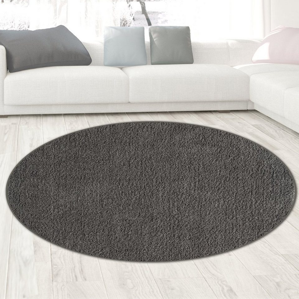 Teppich Waschbarer Shaggy Teppich für Wohnzimmer – rutschfest – in  anthrazit, Carpetia, rund, Höhe: 25 mm