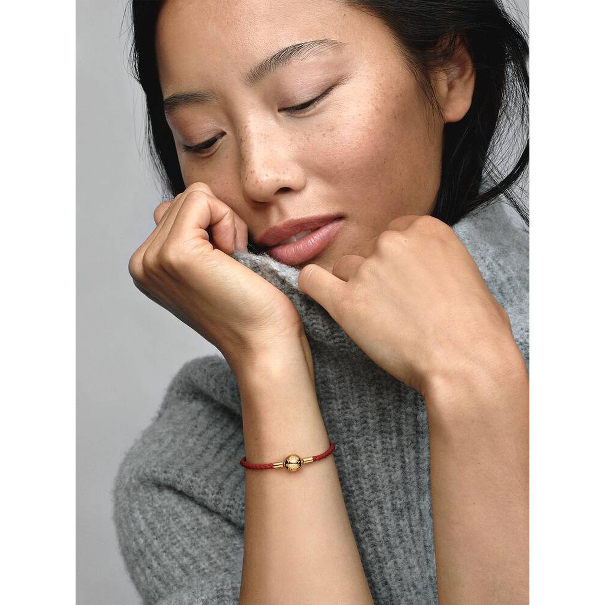 Pandora Armband Lederarmband Rot Geflochten 14K Vergoldet 568777C01-19 cm günstig online kaufen