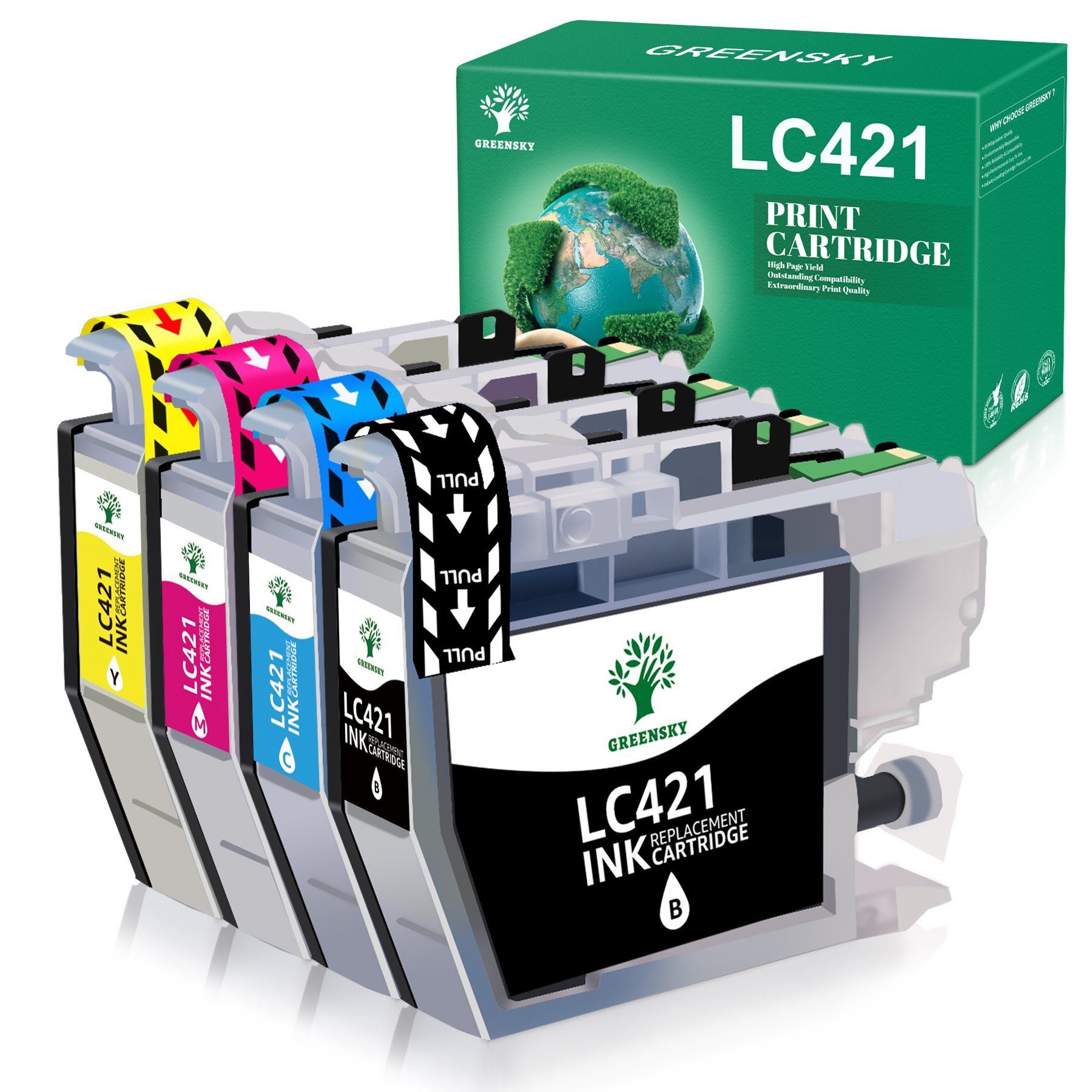 Greensky 4er-pack ersetzt Brother LC421 LC 421XL Tintenpatrone (DCP-J1050DW DCP-J1140DW DCP-J1800DW MFC-J1010DW)