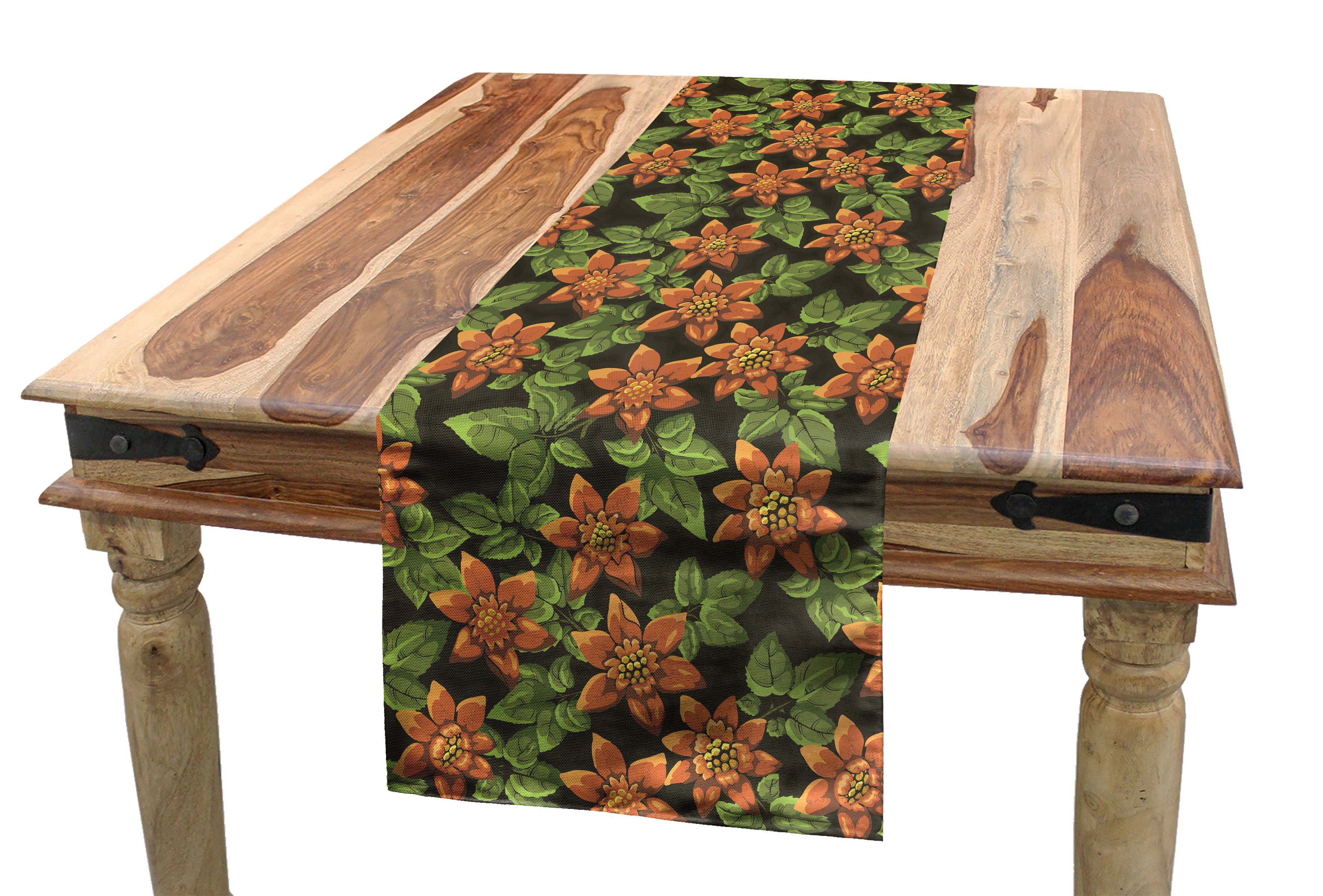 Abakuhaus Tischläufer Esszimmer Küche Rechteckiger Dekorativer Tischläufer, Burnt orange Blumenblatt-Blatt Malerei