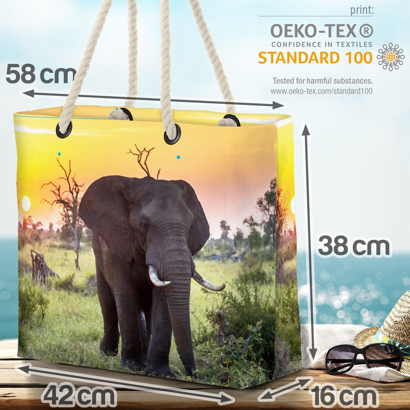 VOID Strandtasche (1-tlg), Elefant Beach Afrika Elefant Dschungel Sonnenuntergang Zoo Safari Rüssel Bag