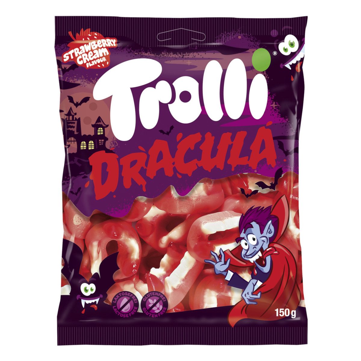 TROLLI Süßigkeit, Trolli Dracula Schaumzucker Gebisse fruchtiger Erdbeergeschmack 150g