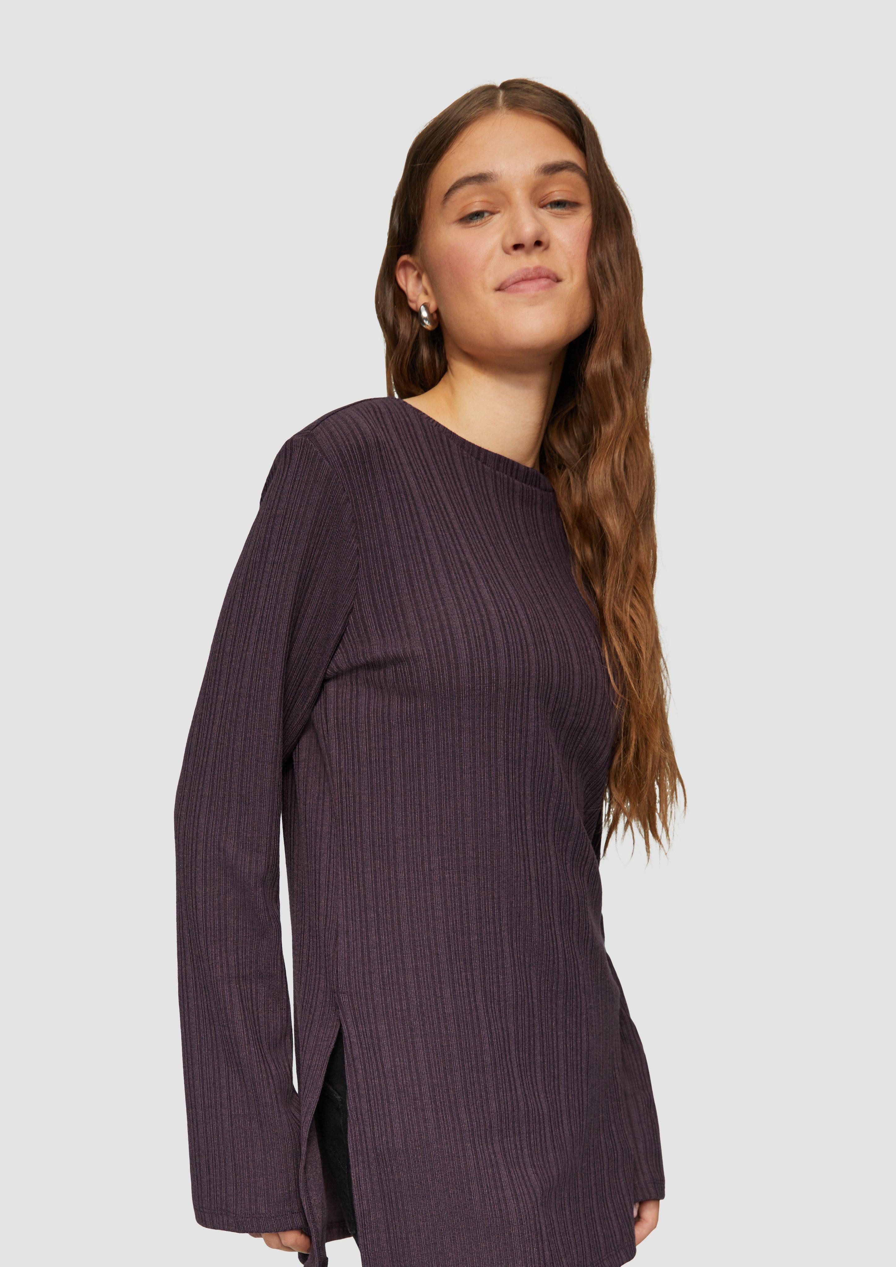 QS Langarmshirt Geripptes Longshirt mit seitlichen günstig online kaufen