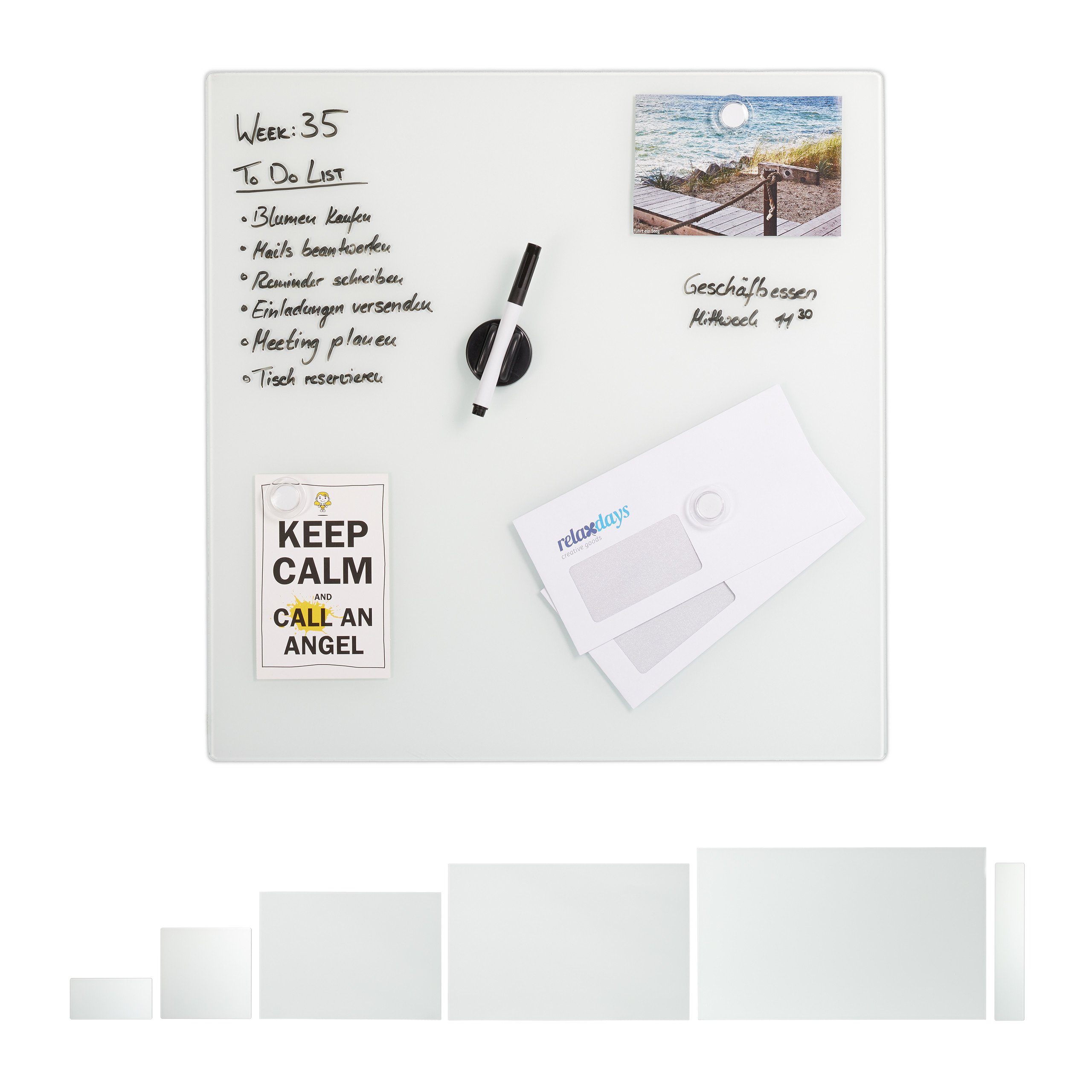 relaxdays Magnettafel Glas-Magnetboard Weiß, 50 x 50 cm