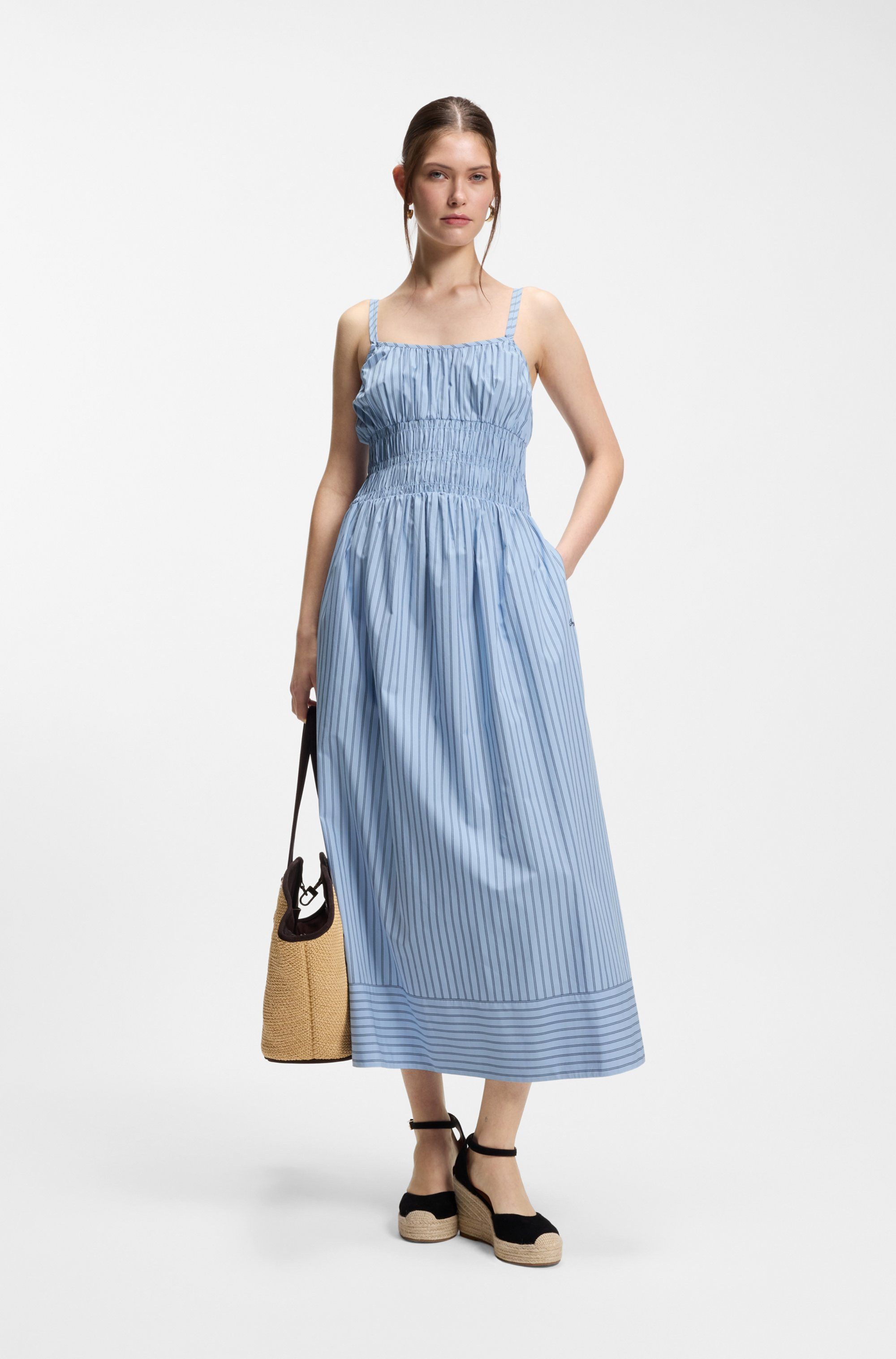 BOSS ORANGE Midikleid Diplyn Premium Damenmode aus Baumwoll-Popeline, Regular Fit