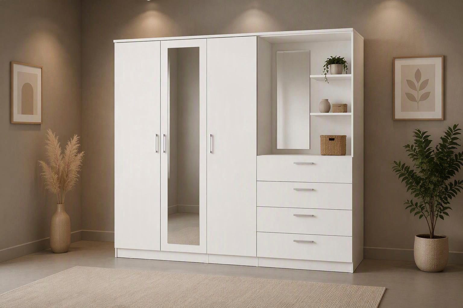 FORTE Kleiderschrank Garderobenschrank, Spiegel, Schubladen, Regale, viel Stauraum (B/H/T 199/181/52,7) Made in Europe, FSC zertifiziert, Stauraumwunder