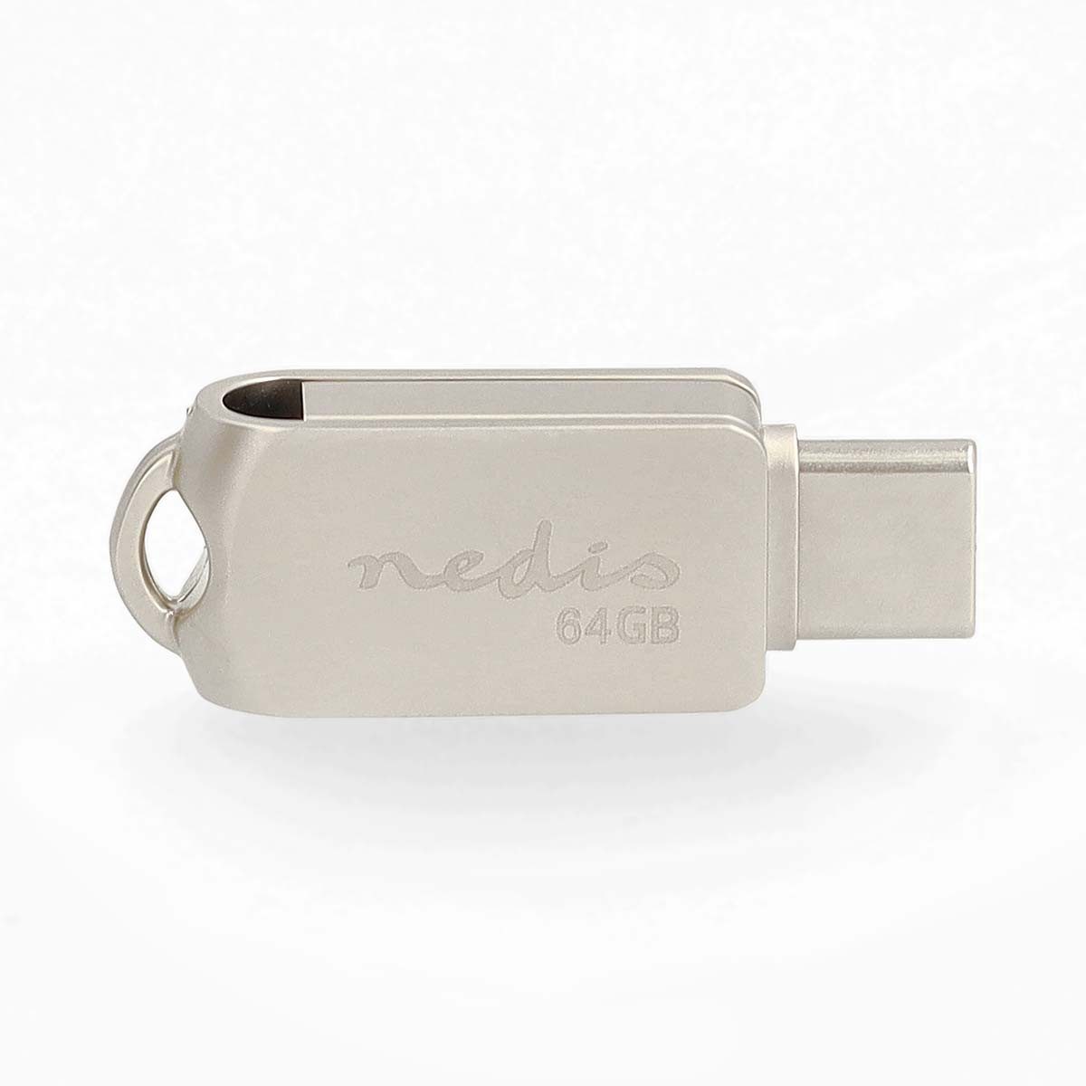 Nedis FDRIUC364SI USB-Stick (Dual-USB-Anschluss, 64 GB, 360° drehbar, kompaktes Design)
