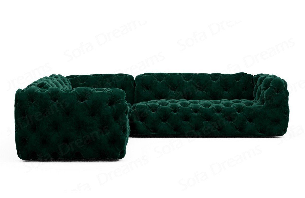 Ecksofa Sofa Chesterfield L Couch Samtstoff Sofa Stoffsofa, Luxus Dreams Stil Stoff Lanzarote Form im grün37