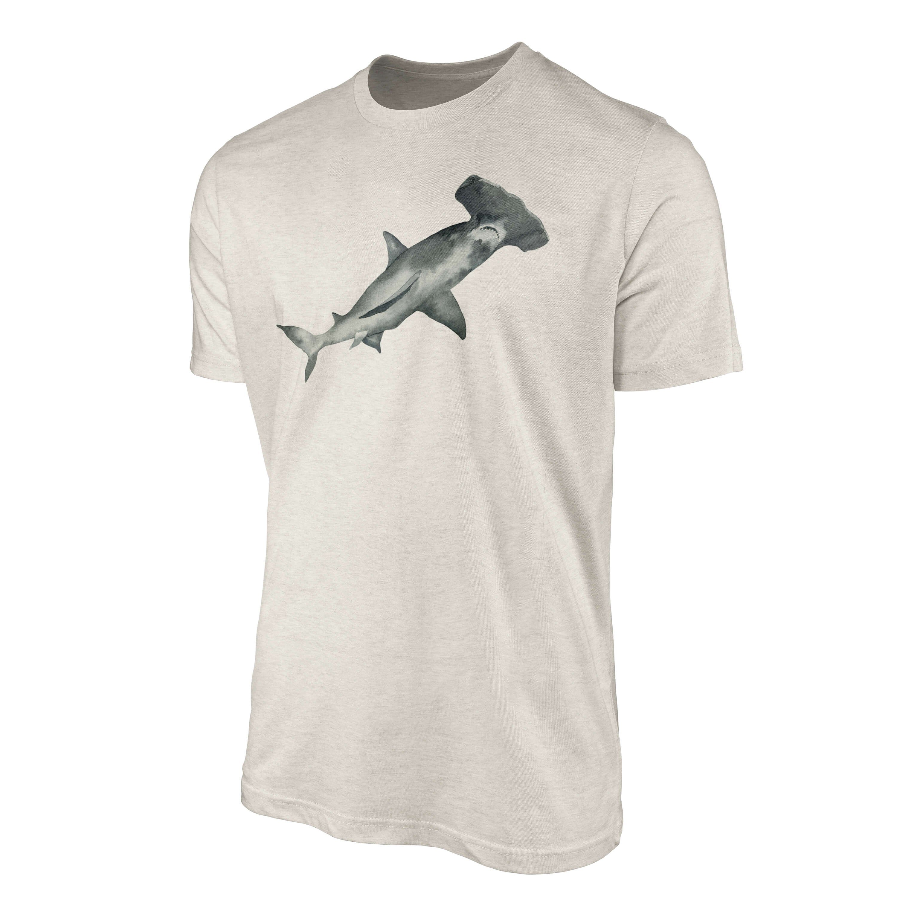 Sinus au Art Ökomode Shirt Bio-Baumwolle Wasserfarben T-Shirt gekämmte 100% T-Shirt Hammerhai Herren (1-tlg) Motiv Nachhaltig