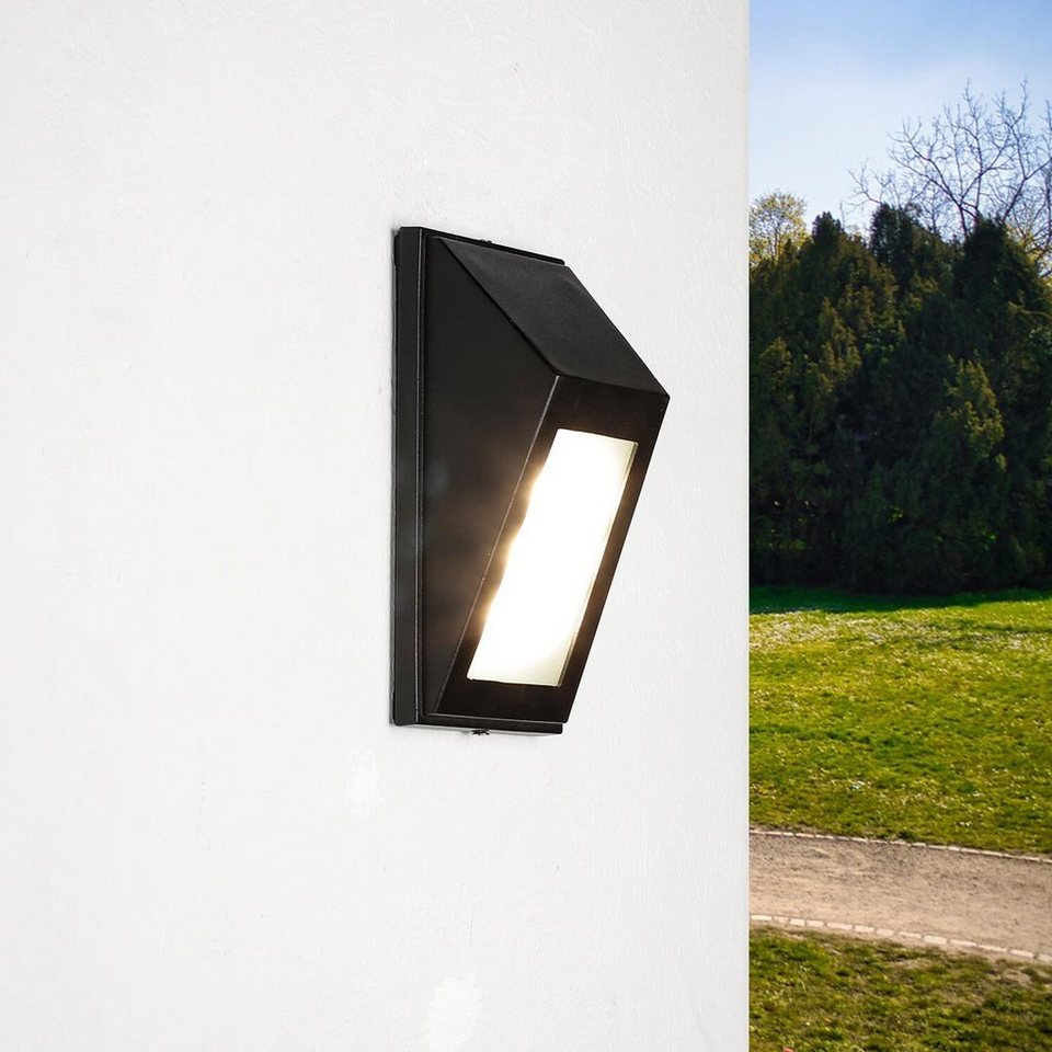 Licht-Erlebnisse Außen-Wandleuchte DUNDEE, LED fest integriert, LED  Außenwandlampe Haus Hof IP44 Schwarz Aluminium Modern