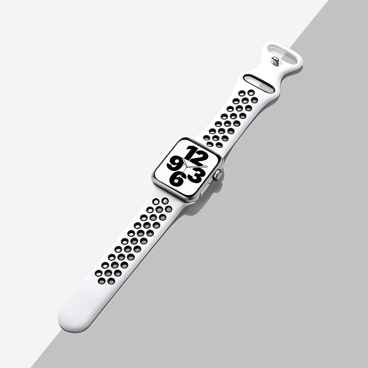 Watch Armband weiß+schwarz mit Apple Silikon Atmungsaktiv Armband Kompatibel Sport Smartwatch-Armband GelldG