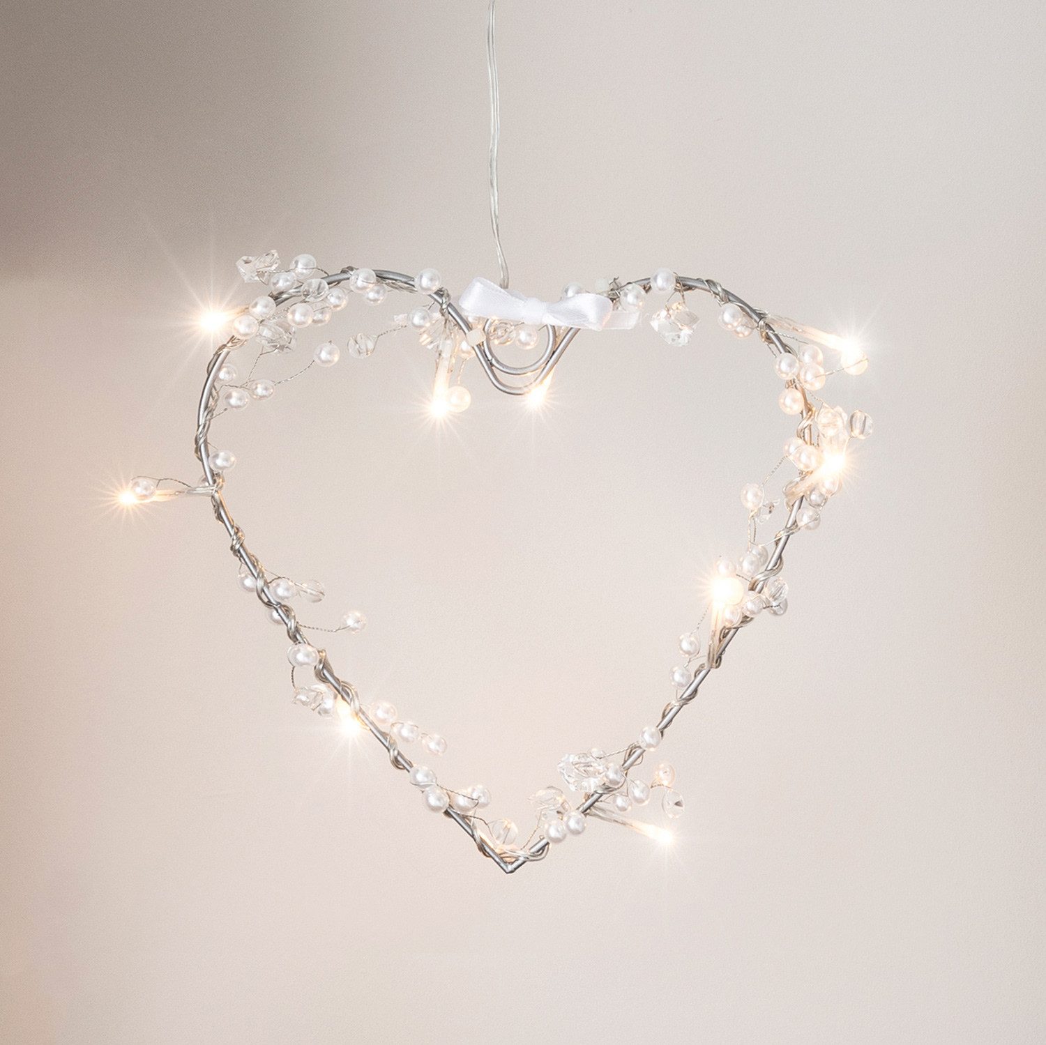 Lights4fun LED Dekolicht 10er LED Lichterkranz Herz warmweiß batteriebetrieben