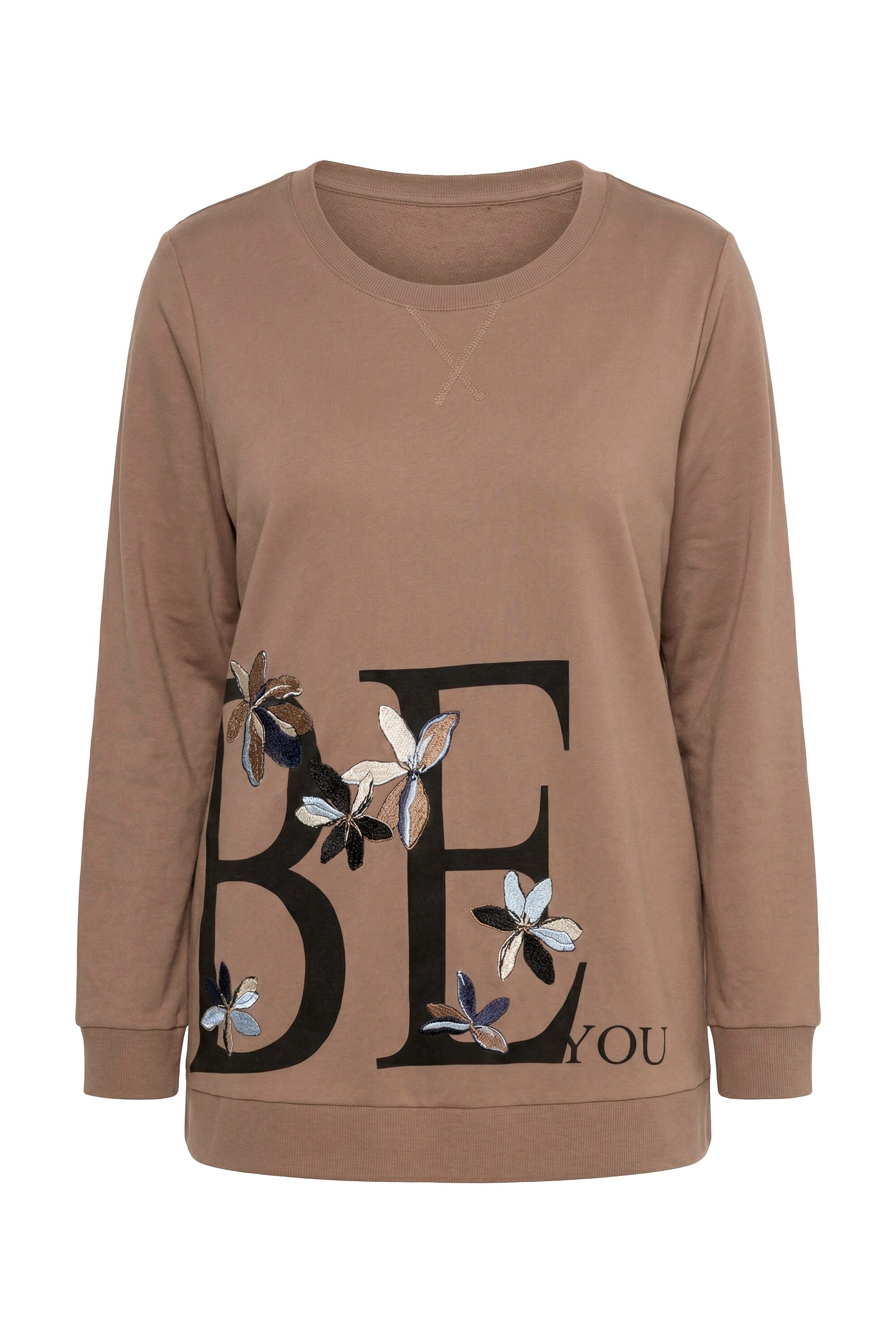 Ulla Popken Sweatshirt Sweatshirt Blumen-Stickerei Rundhals