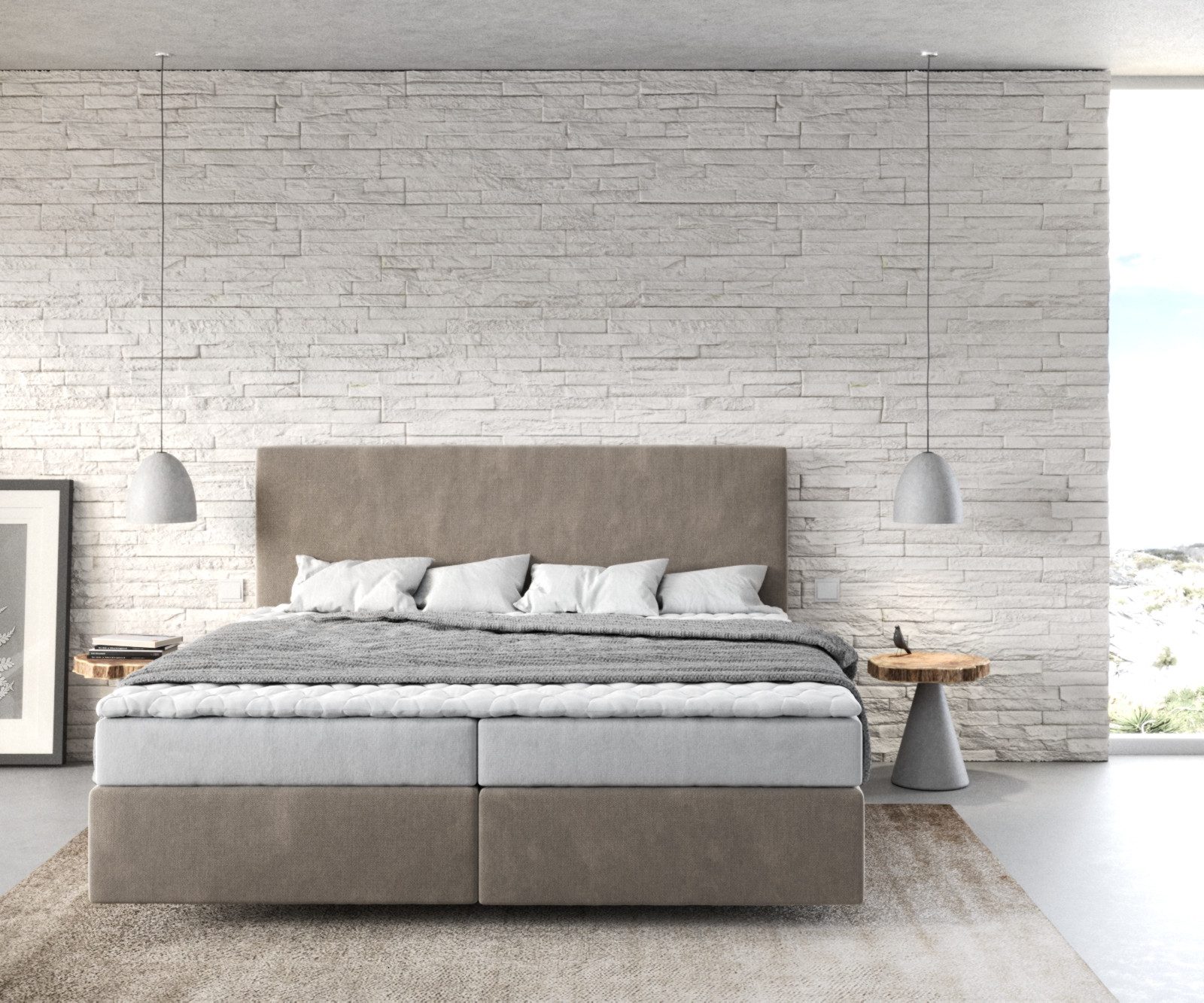 DELIFE Boxspringbett Dream-Well, Mikrofaser Beige 180x200 günstig online kaufen
