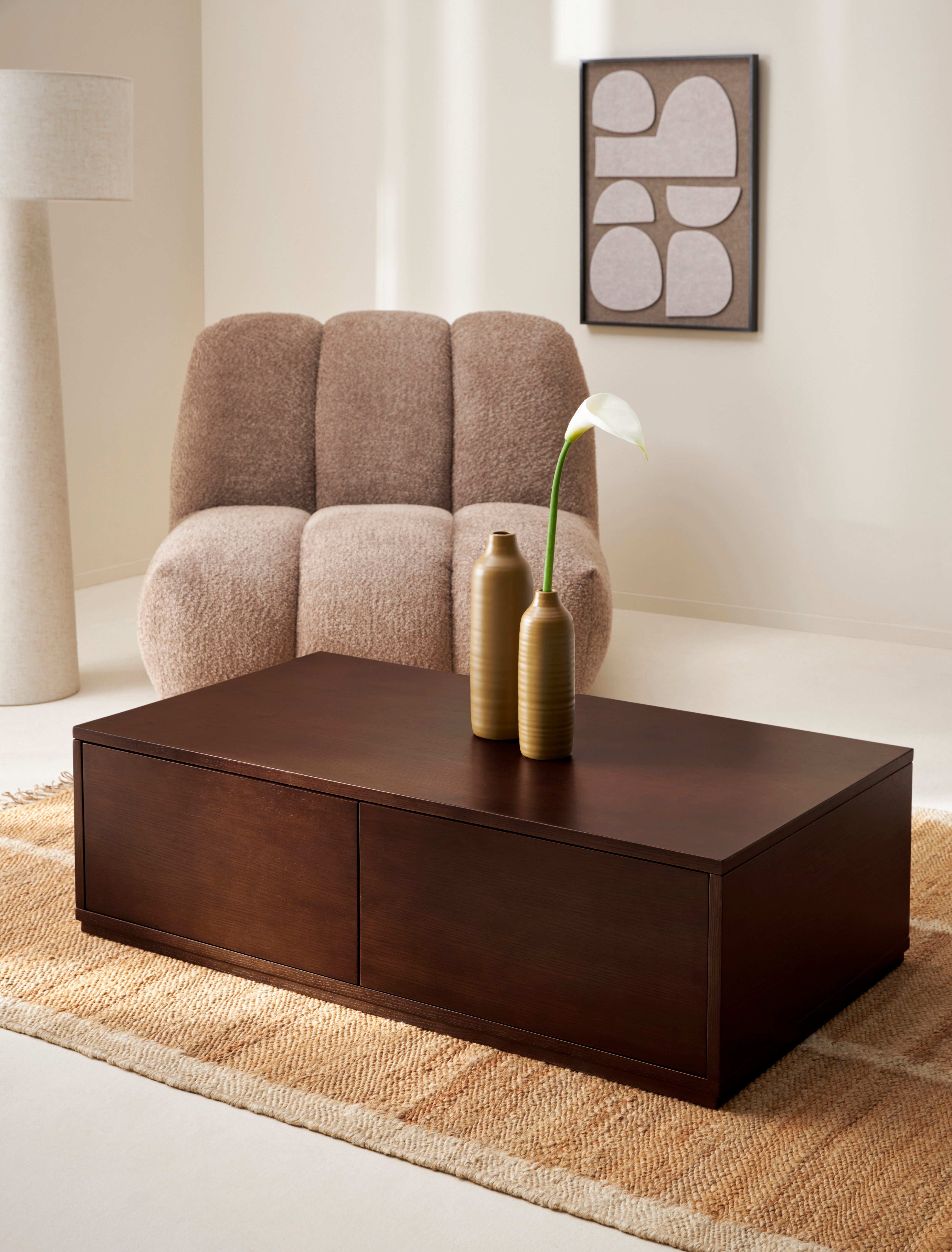 LeGer Home by Lena Gercke Couchtisch Lareen, Eschenfurnier, glatt lackiert, 2 Schubladen, Breite 110 cm