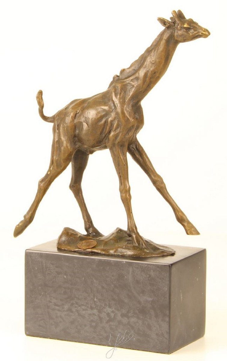 18 Grau Casa / Giraffe 25,9 Gold Bronze Skulptur H. x Padrino / - Luxus cm 7,4 x Bronze Dekofigur Bronzefigur