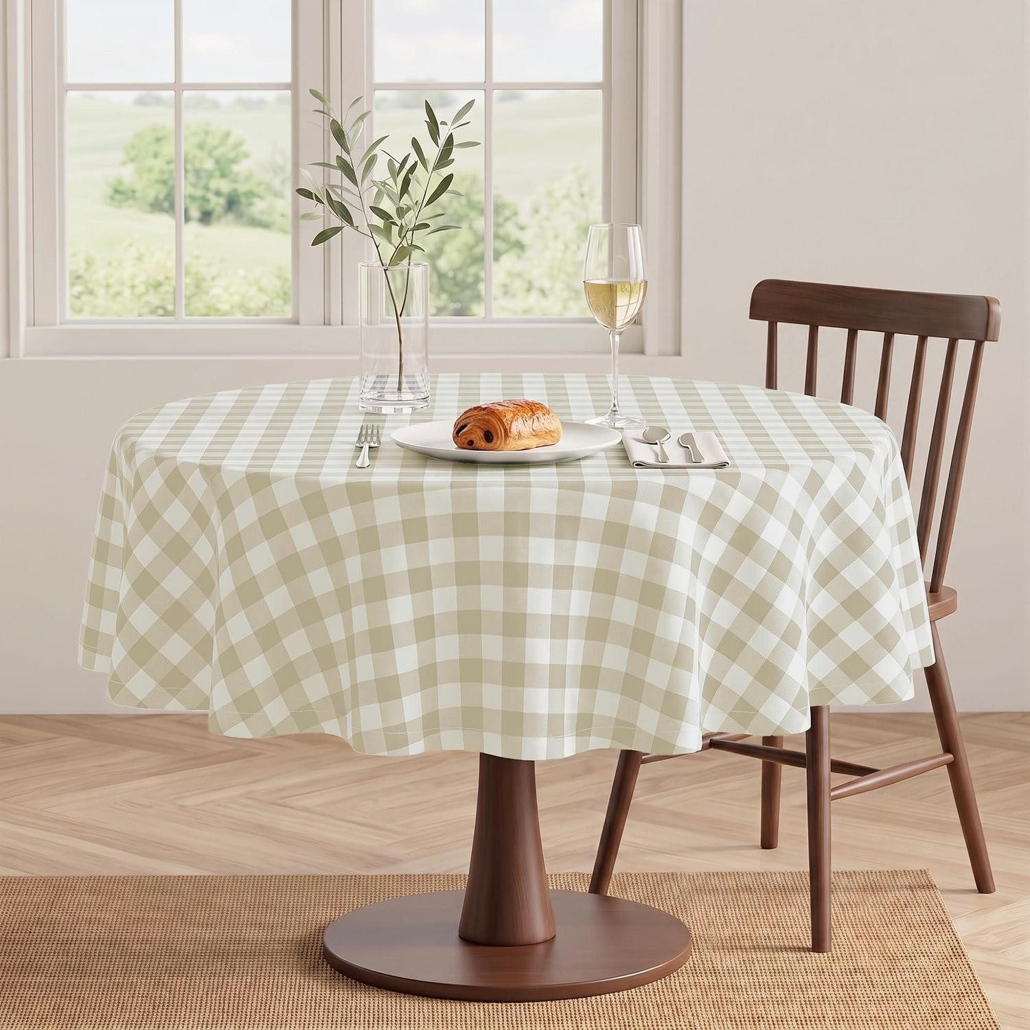 LuxusKollektion Tischdecke Tischdecke Rund 140cm Kariert Khaki/Weiß (1-tlg)