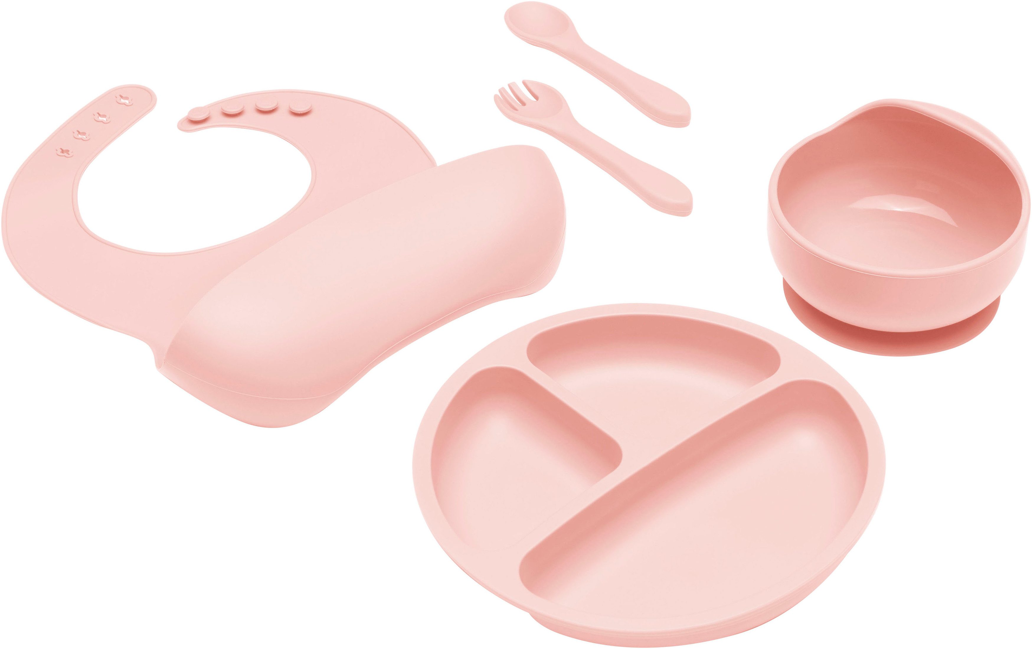Fillikid Kindergeschirr-Set Silikonset (4-tlg), 1 Personen, Silikon, inkluisve Lätzchen