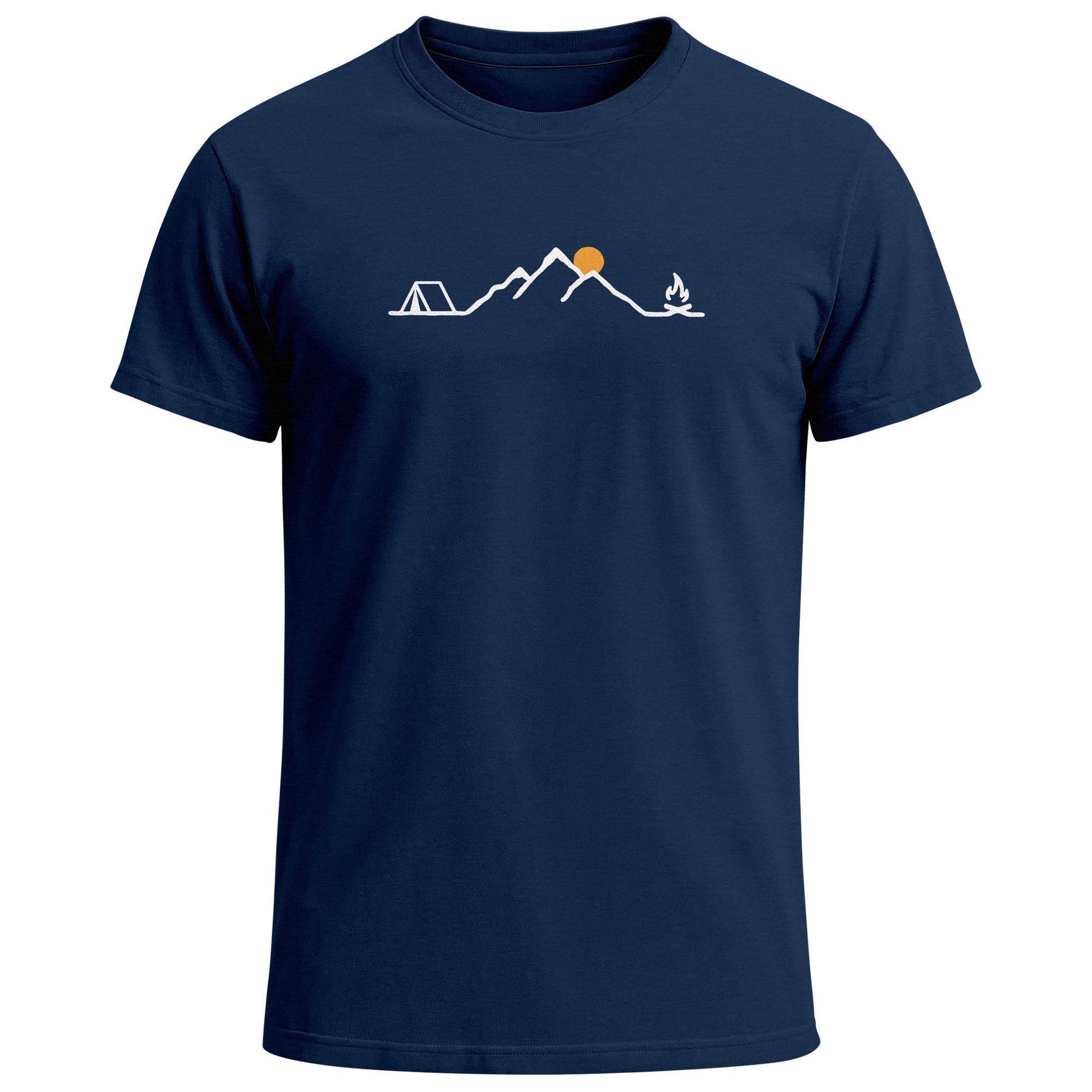 Print-Shirt Herren T-Shirt mit Camping Print Freizeitshirt Grafik Lineart Berge