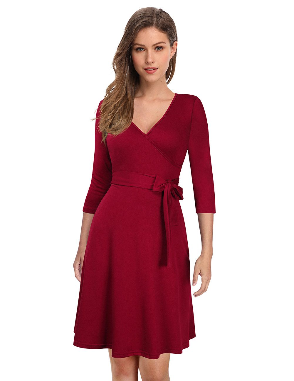 MODISFRAU Wickelkleid Damen Elegantes A-Linie Cocktailkleid mit V-Neck 3/4 Arm