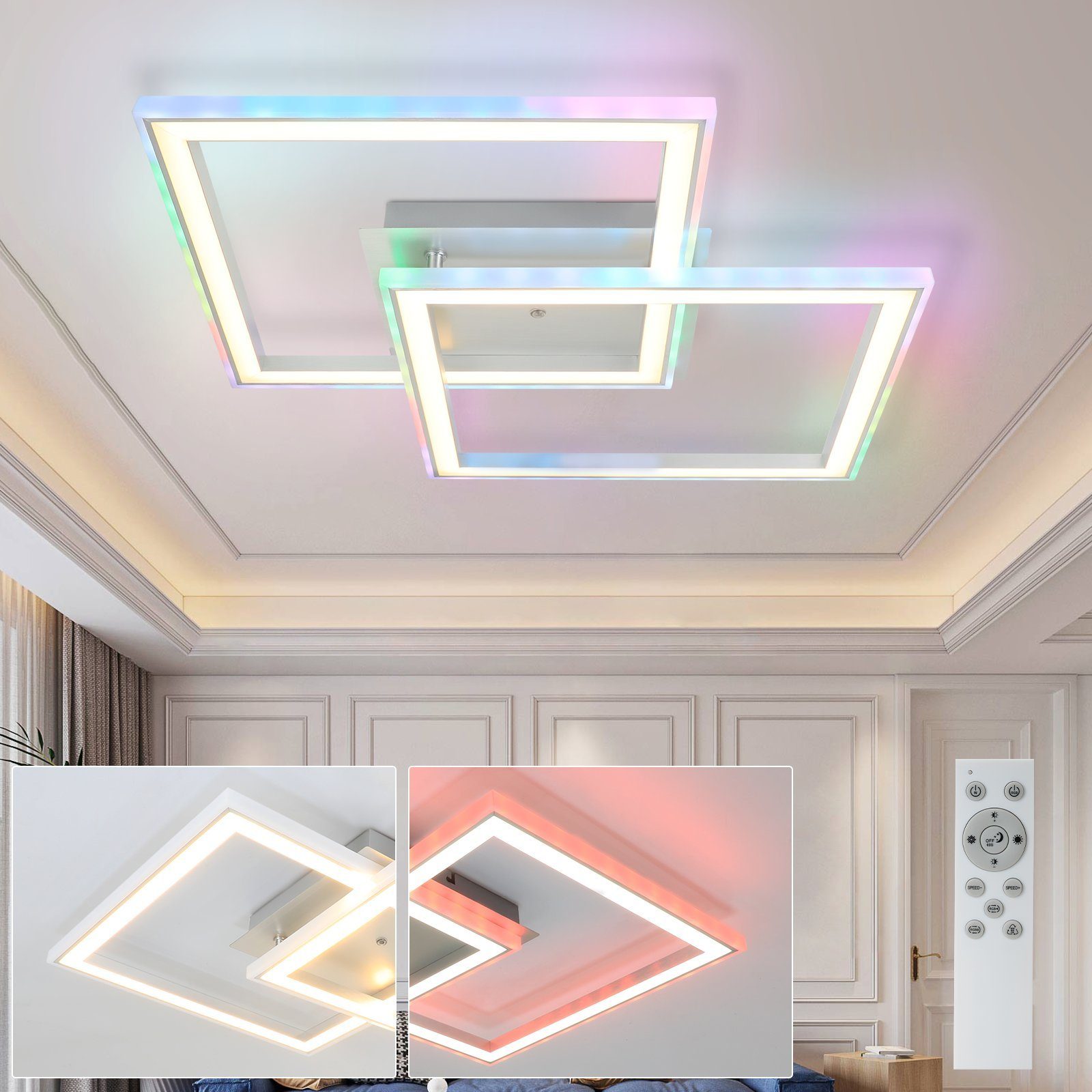 ZMH LED Deckenleuchte Whonzimmer RGB Deckenlampe Modern Dimmbar mit Fernbedienung, Augenschutz, Einfache Installtion, LED fest integriert, 3000-6000K, Modern RGB 13 Farbwechsel für Schlafzimmer