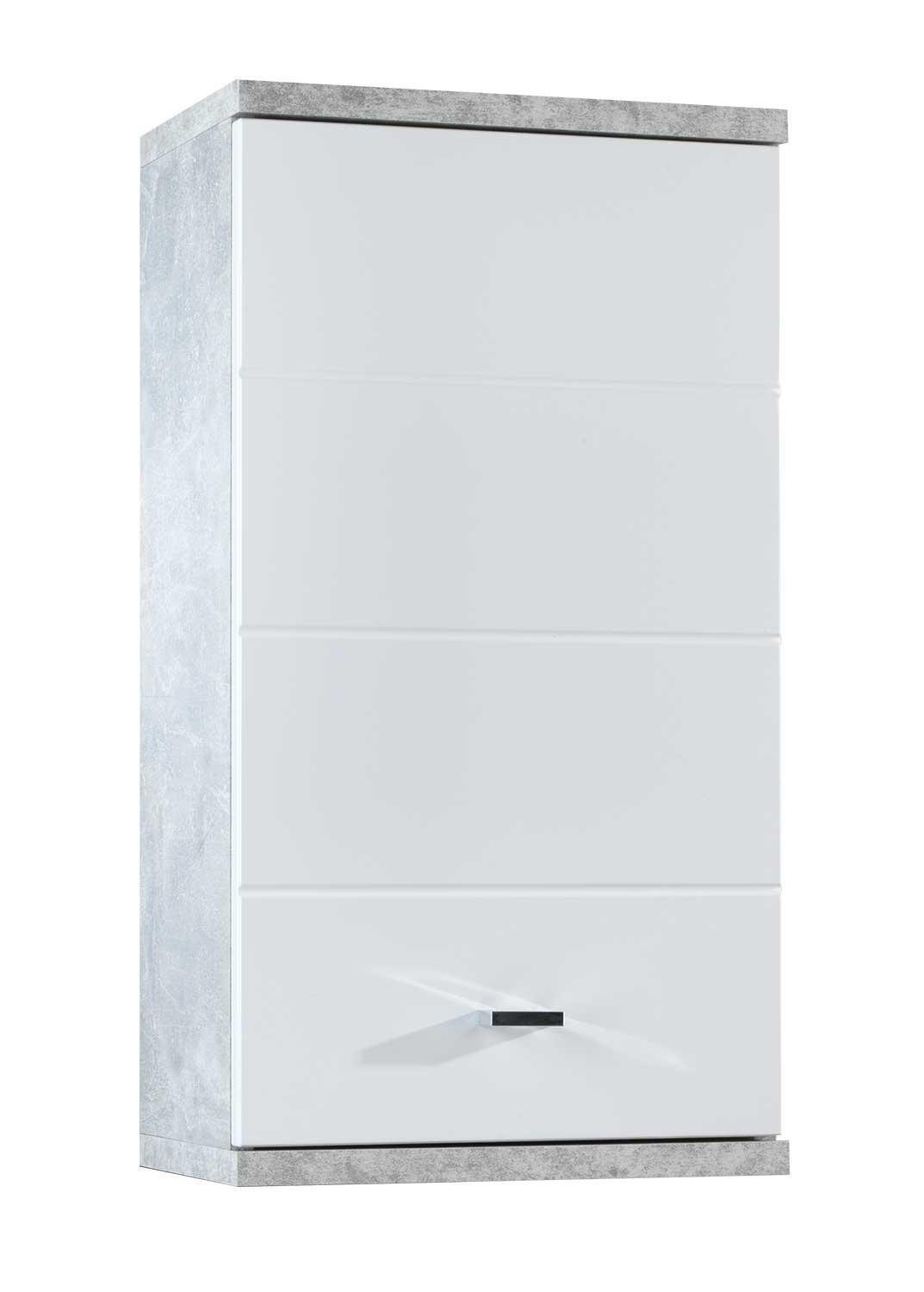 Hängeschrank POOL, B 38 cm x H 71 cm, Weiß Hochglanz, Betondekor, 1 Tür