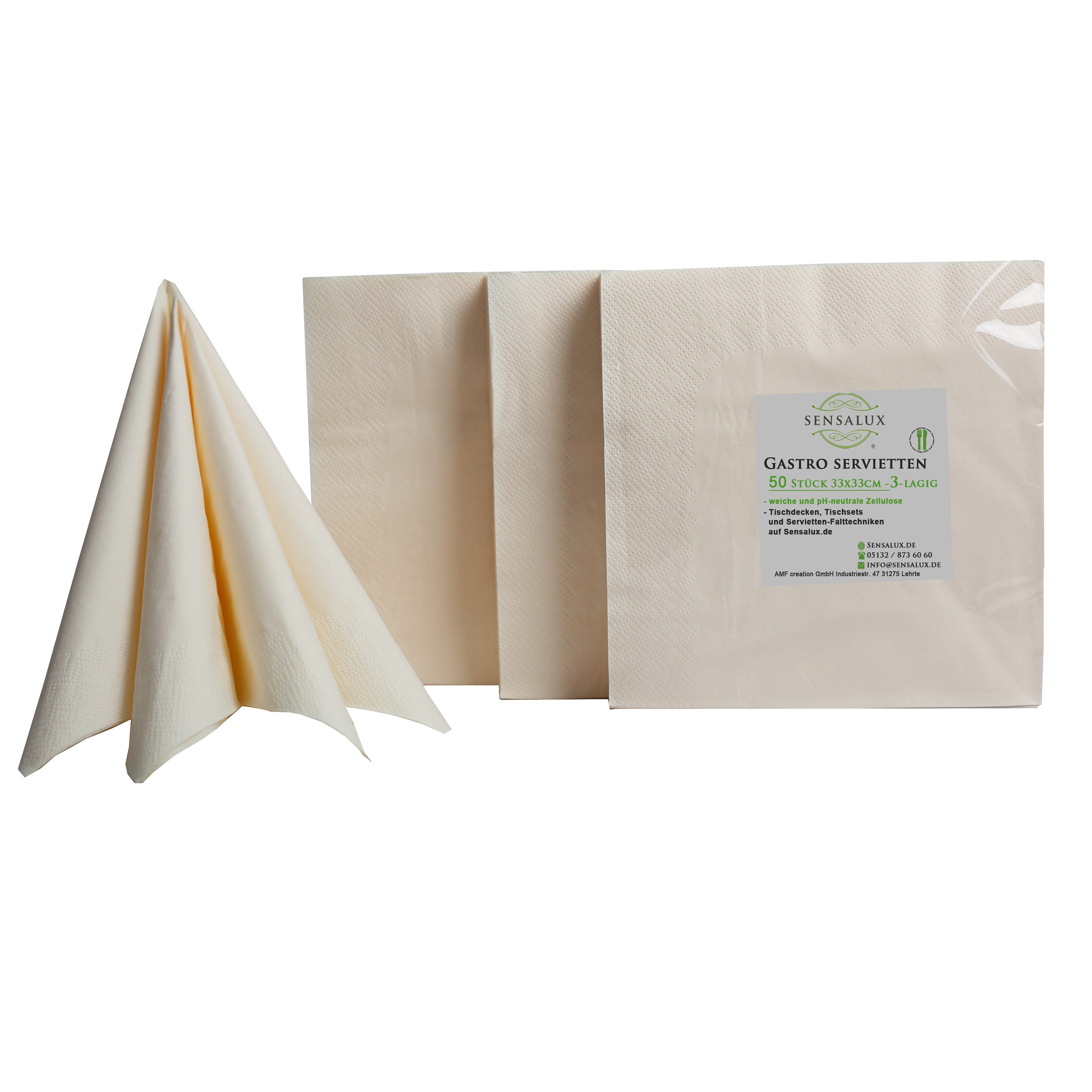 Sensalux Bankauflage Sensalux Servietten, 33x33cm, 50 Stk., 3 lagig creme, Schnelles einfaches Anbringen, Flexibel einsetzbar, Klettverschluss