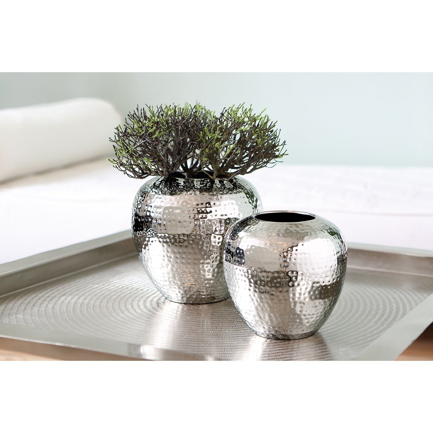 Fink Dekovase LOSONE Vase - H.20cm x D.20cm - Eisen/vernickelt - silberfarben (1x Vase, 1 St., Amphore - Grfäß), Elegante Dekovase - Blumenvase & Ziervase für stilvolle Akzente