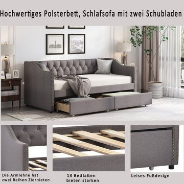 OKWISH Schlafsofa Polsterbett Kinderbett Tagesbett, mit 2 herausnehmbaren Schubladen, strapazierfähiger Leinenstoff Tagesbett, Ohne Matratze