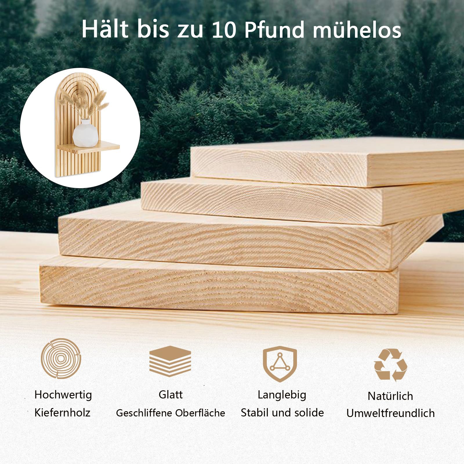 Diwzbyn Wandregal Boho Wandregal 2er Set aus Holz – Hängeregal mit Dübeln, stilvolle, Wanddeko, schwebende Regale für Küche, Bad, Wohnzimmer – Bild 4 von 5