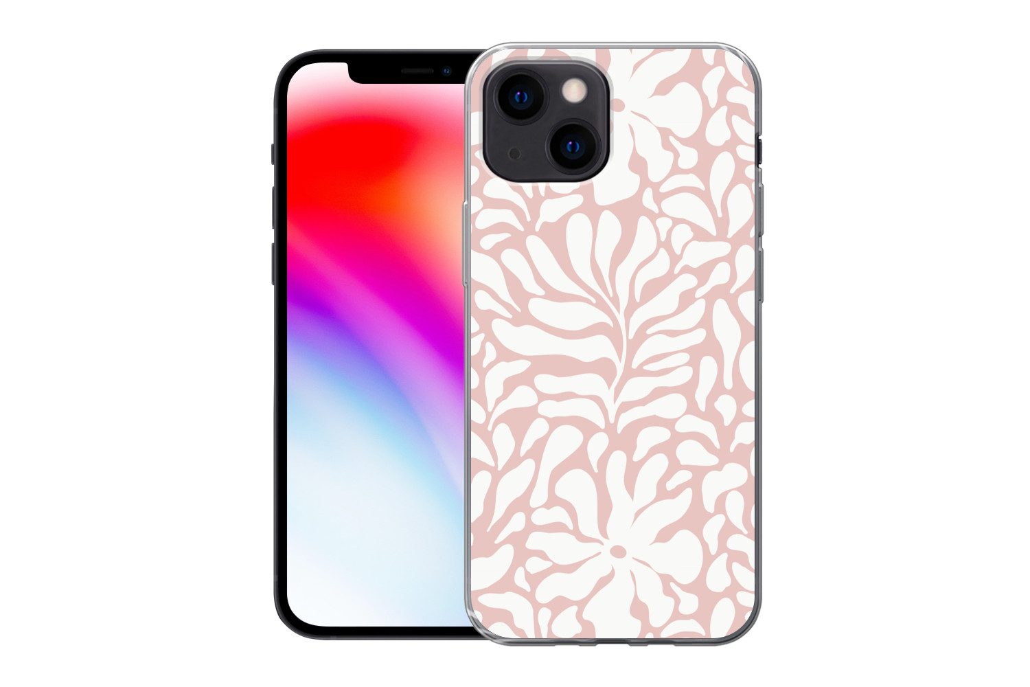 MuchoWow Handyhülle für Apple iPhone 13 mini Blumen - Muster - Rosa - Weiß, Smartphone-Bumper, Print, Handy Schutzhülle Dünn