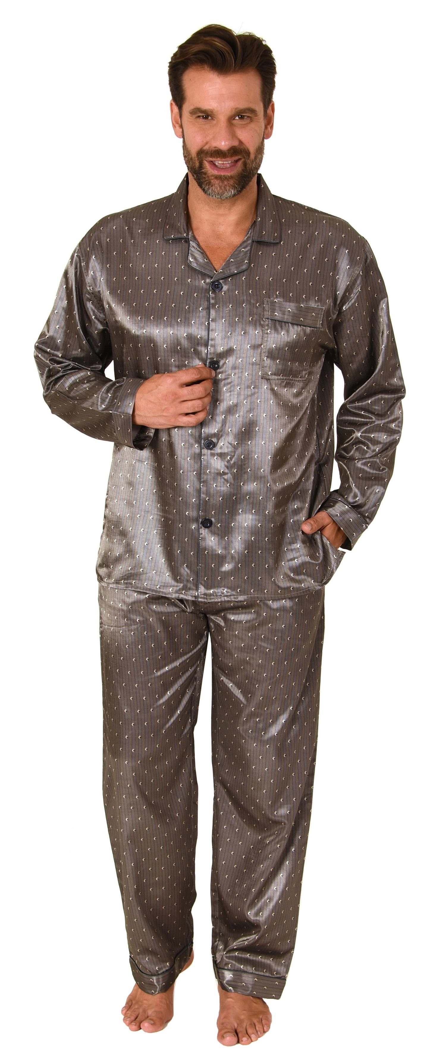 Normann Pyjama Edler Herren Satin Pyjama, durchknöpfbarer Schlafanzug in  Minimal-Optik