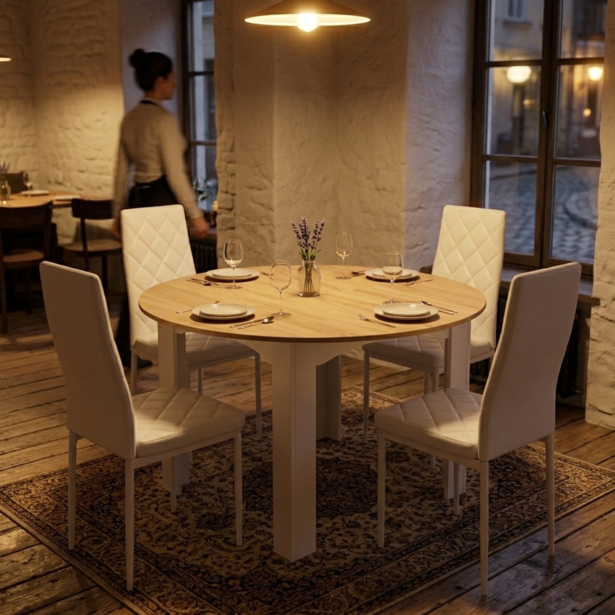 Mondeer Esstisch Rund Esstisch (120 x 120 x 75 cm), Platzsparender Küchentisch für 4-6 Personen – Bild 3 von 5