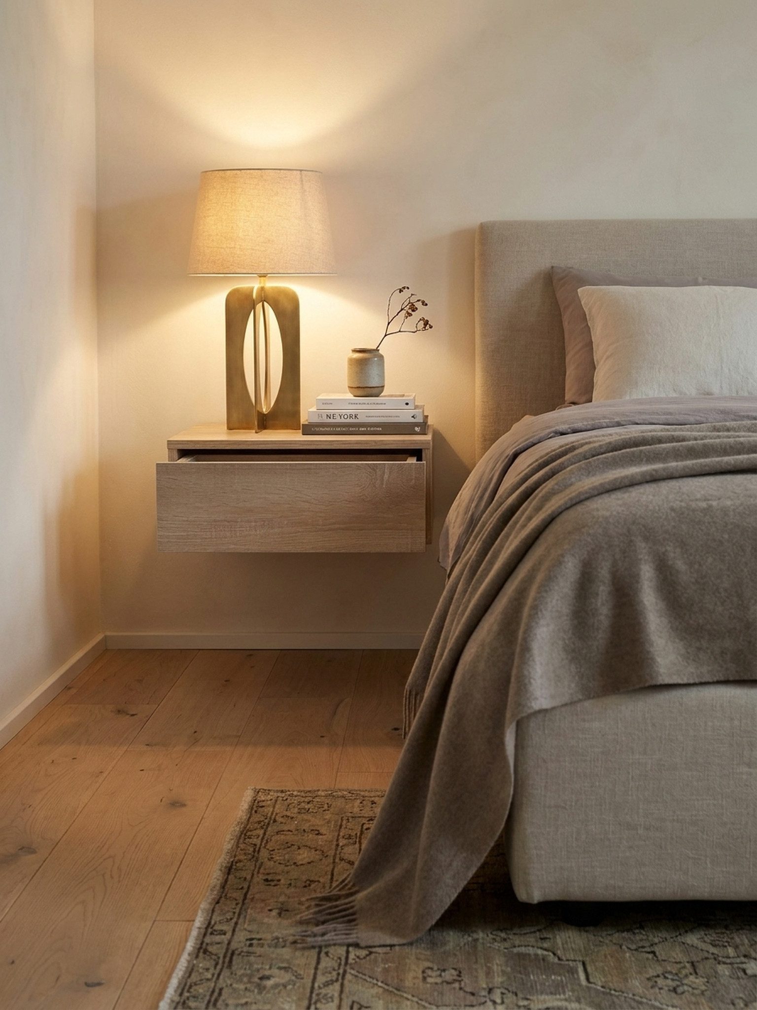 KADIMA DESIGN Nachttisch Nachtkonsole ZADAR für Wandmontage 46x15x30cm Sonoma Nachttisch Holz, (schwebend, Wandkonsole Nachtkästchen hängend), Wandregal mit Schublade, Nachtschrank Wandboard für Boxspringbett