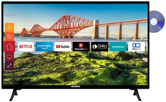 Telefunken XH24J501VD LCD-LED Fernseher (60 cm/24 Zoll, HD-ready, Smart TV, DVD-Player, 12 Volt Anschluss, Triple-Tuner)